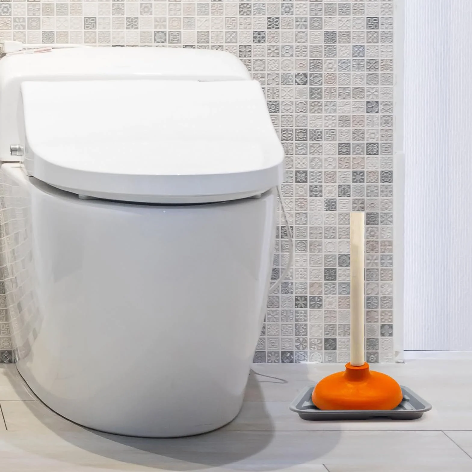 Plunger Holder, Air Drying Tray, Bathroom Supplies, Toilet Sink Accessory with Hygienic and Quick Drying Design for Home or Offices Bathrooms, 7.87x7.87x0.87 Inches