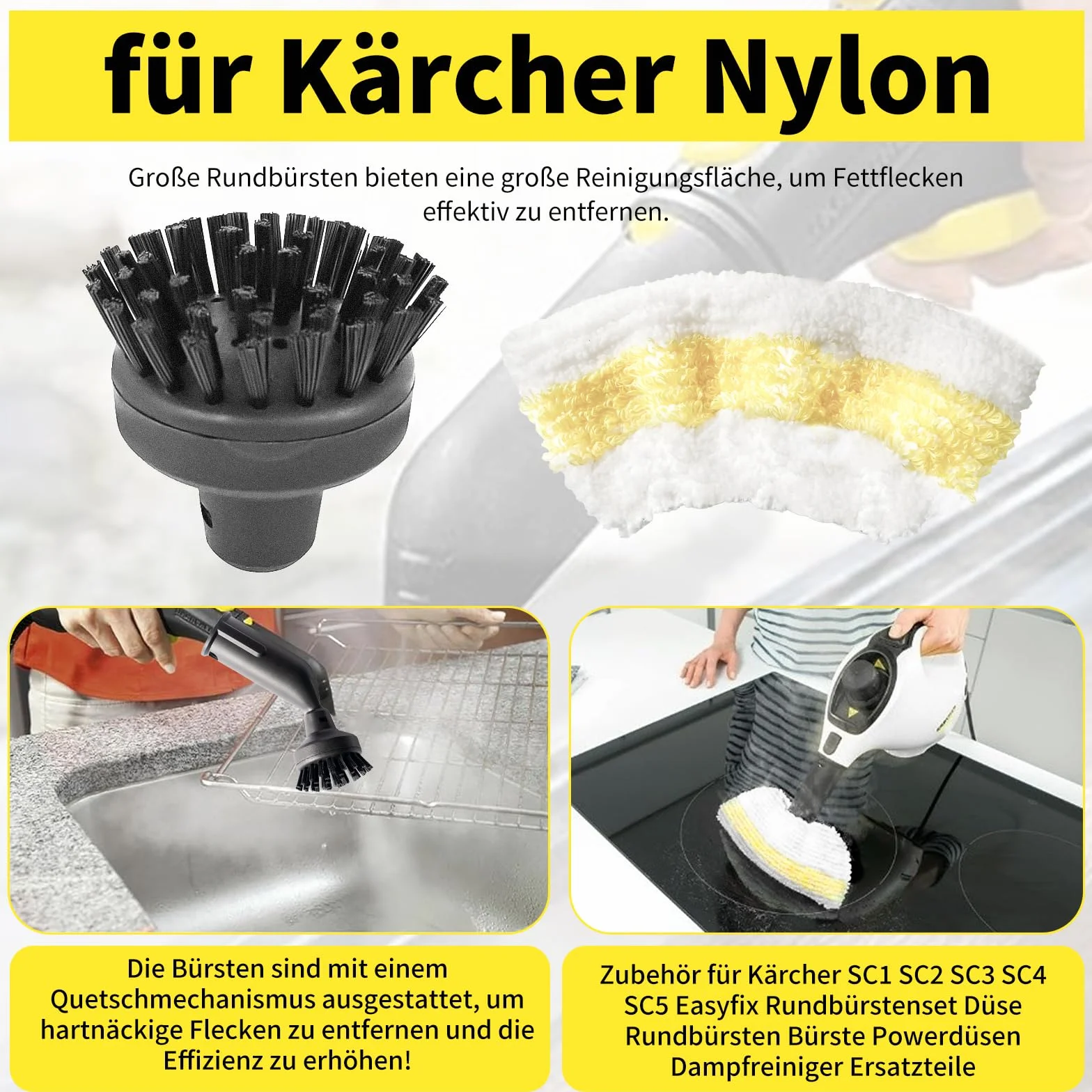 10 sztuk akcesoriów do odkurzacza parowego Kärcher Easyfix SC1, SC2, SC3, SC4, SC5, akcesoria, zestaw szczotek okrągłych, szczotka do czyszczenia parą, części zamienne
