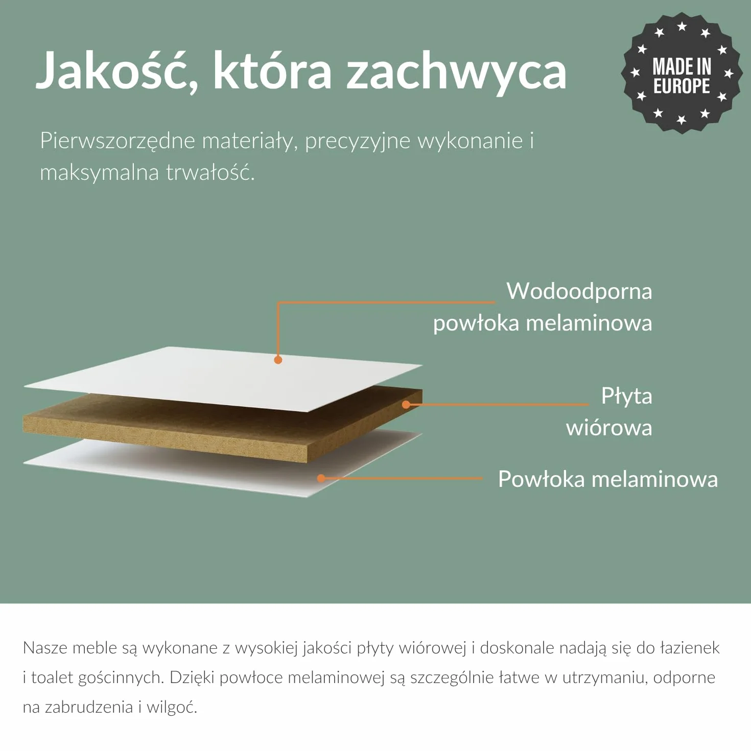 Planetmöbel szafka pod umywalkę wisząca 64 cm z umywalką ceramiczną, 2-częściowy zestaw mebli łazienkowych w kolorze białym, nowoczesny design