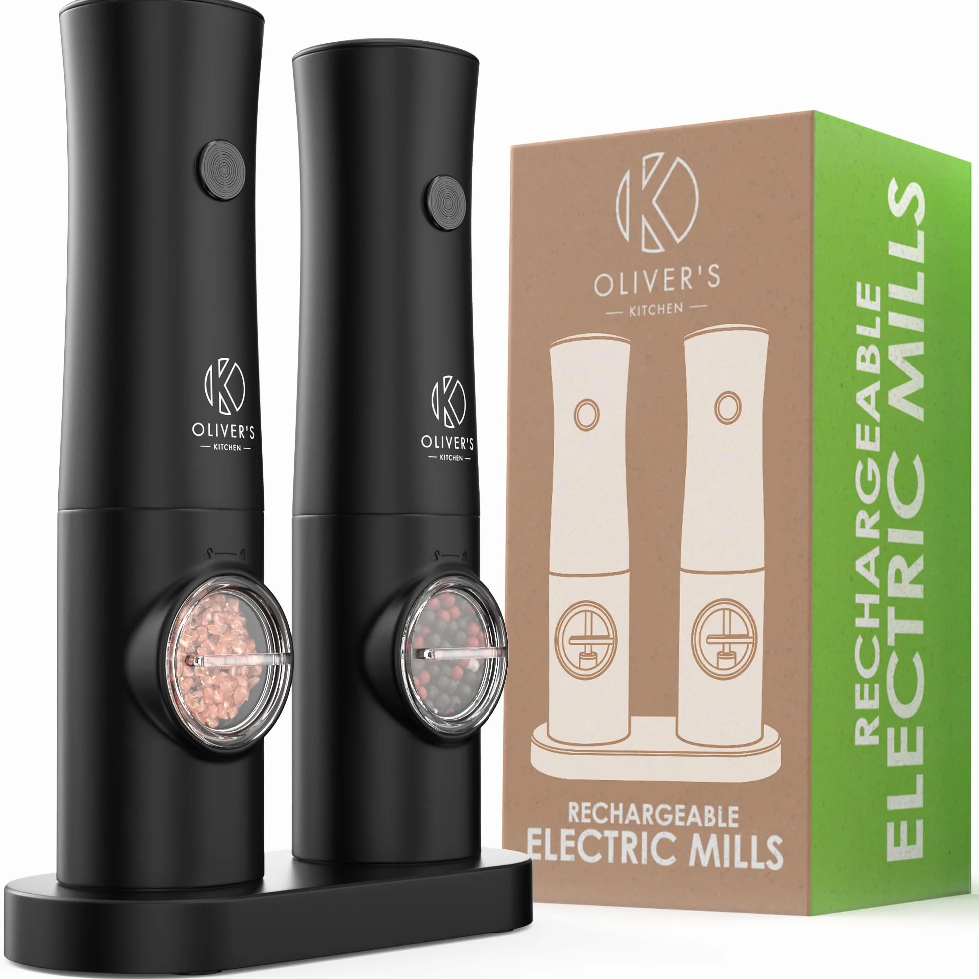Oliver's Kitchen ® Elektryczne młynki do soli i pieprzu premium - ładowalne (Black)