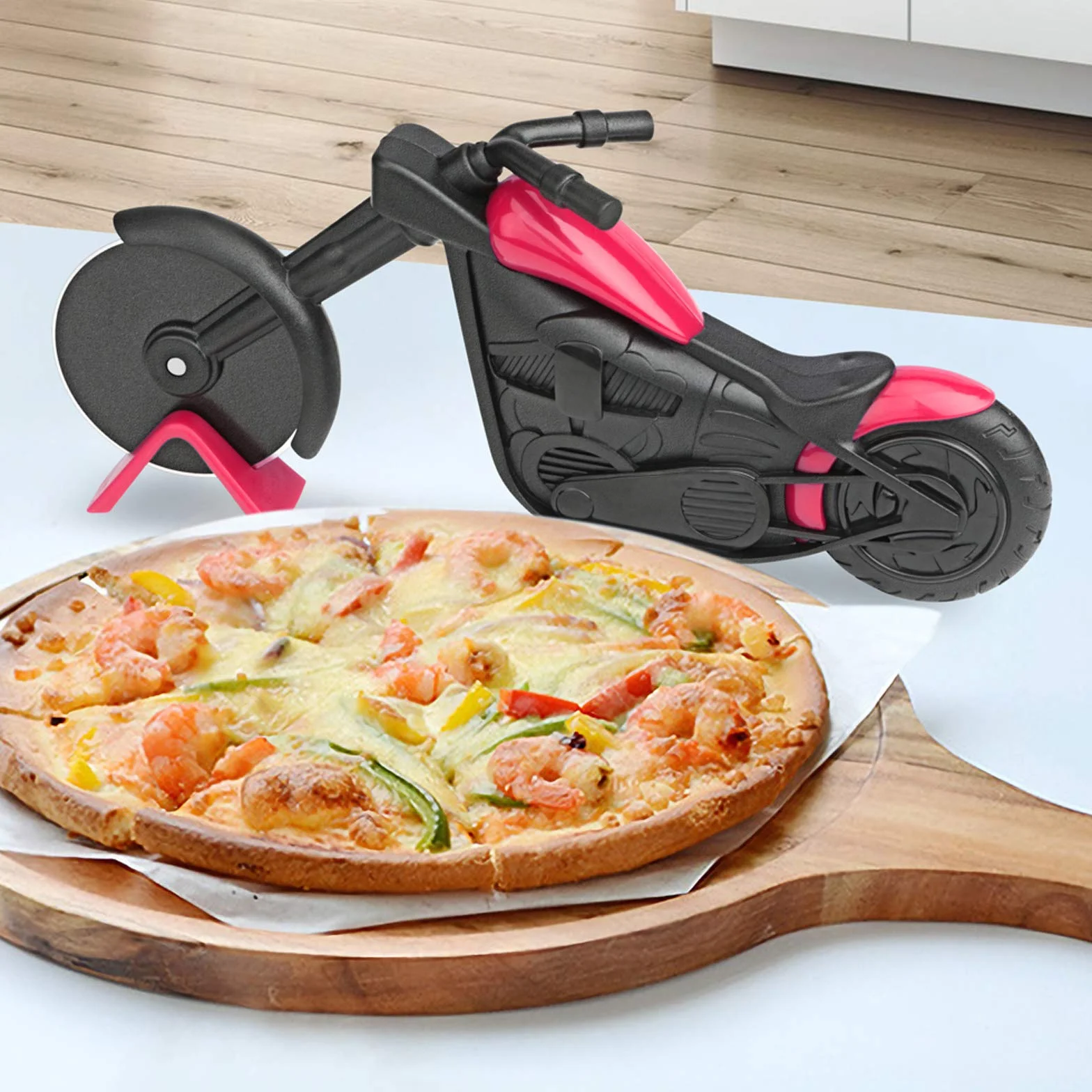 Nóż do pizzy w kształcie koła ze stali nierdzewnej 54.5 x 21.5 cm czarny