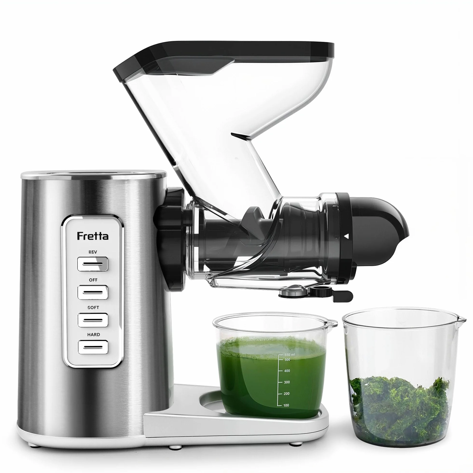 Fretta Wyciskarka Wolnoobrotowa Cold Press Stal Nierdzewna 200W Szeroki Otwór 76mm Bez BPA