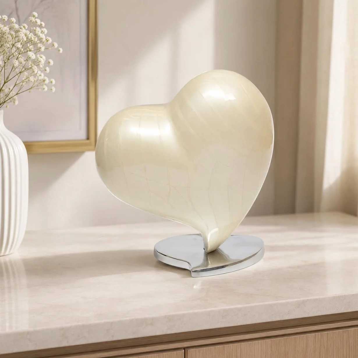 Urns for ashes Memorial Funeral Cremation Adult Human Child Love Urns decorative Heart (Pearl, 10") RHM02-08