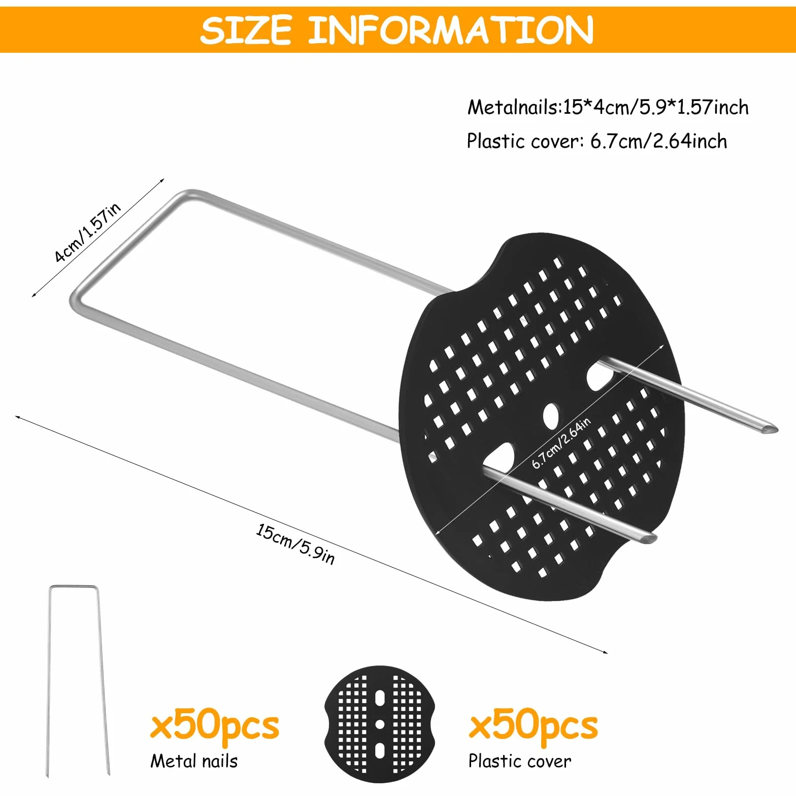 50 Szt U-kształtnych Kołków Gruntowych do Włókniny przeciw Chwastom, Kotwy 150x40mm Ocynkowane Antykorozyjne do Ogrodu, Kempingu, Trawnika, z 50 Podkładkami