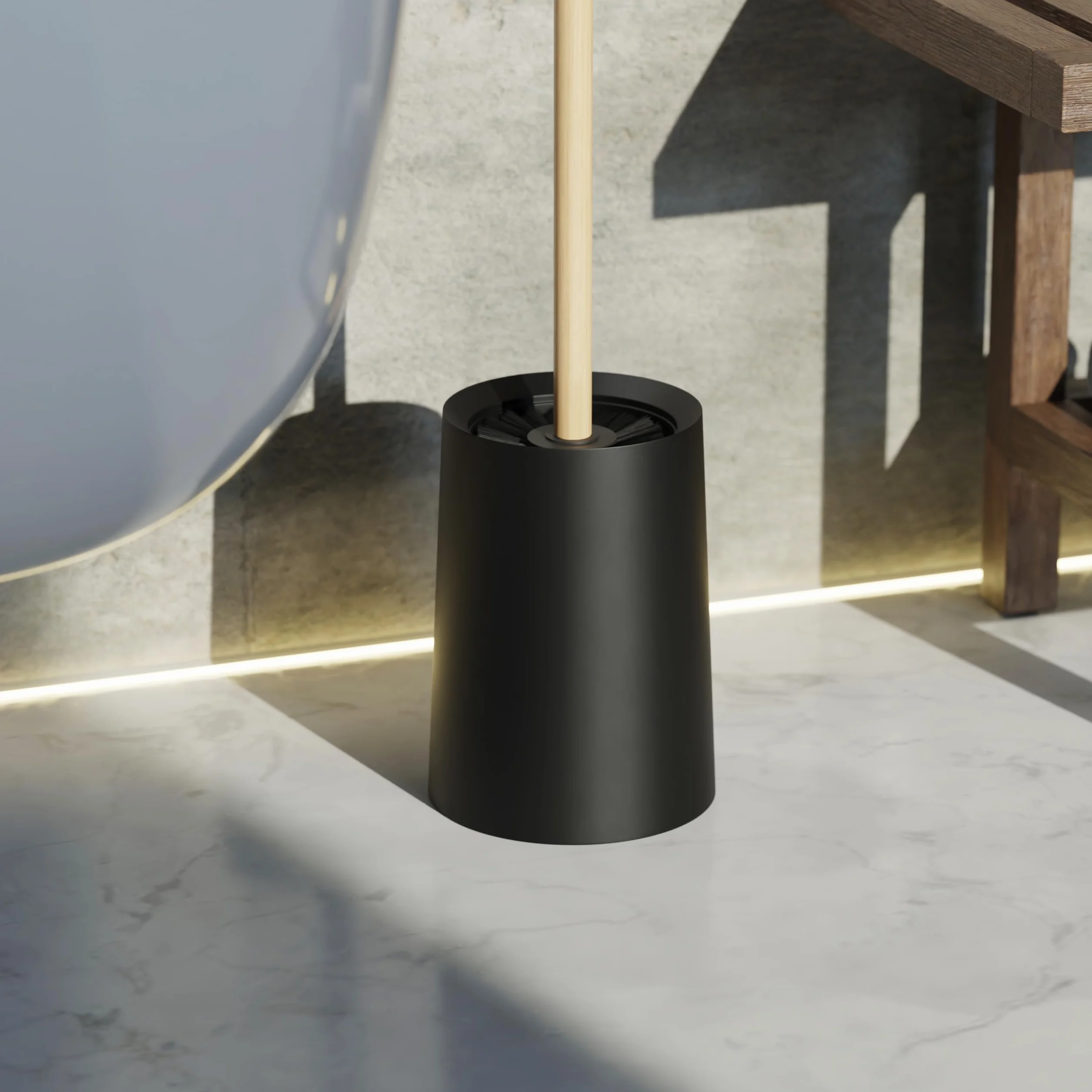 SAVEGA Szczotka toaletowa z uchwytem bambusowym i nylonowym włosiem – szczotka do WC XL wysokość 46 cm – elegancki zestaw szczotek toaletowych z pojemnikiem z tworzywa sztucznego – nowoczesny dodatek