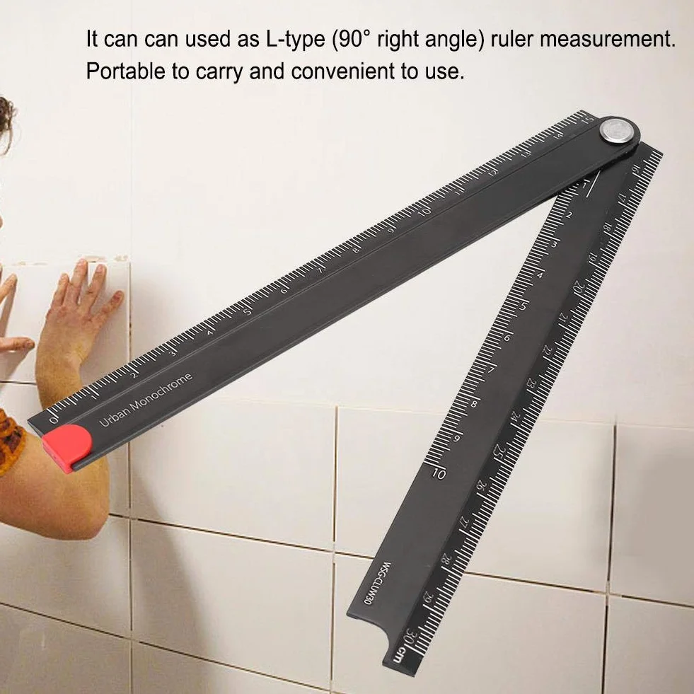1 linijka ze stopu aluminium, linijka 0-300 mm, składana metalowa linijka do pisania pod kątem 90°, typ L, miarka (kąt 90°)