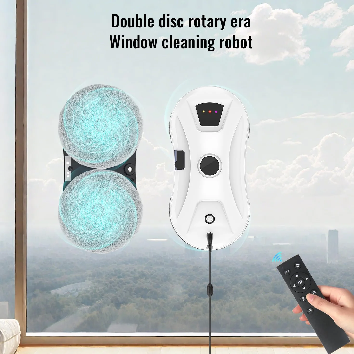 Robot do mycia okien z funkcją spryskiwania, 5600 Pa robot okienny z inteligentną nawigacją, 3 tryby czyszczenia, linka bezpieczeństwa i UPS, do okien, szkła, luster i płytek
