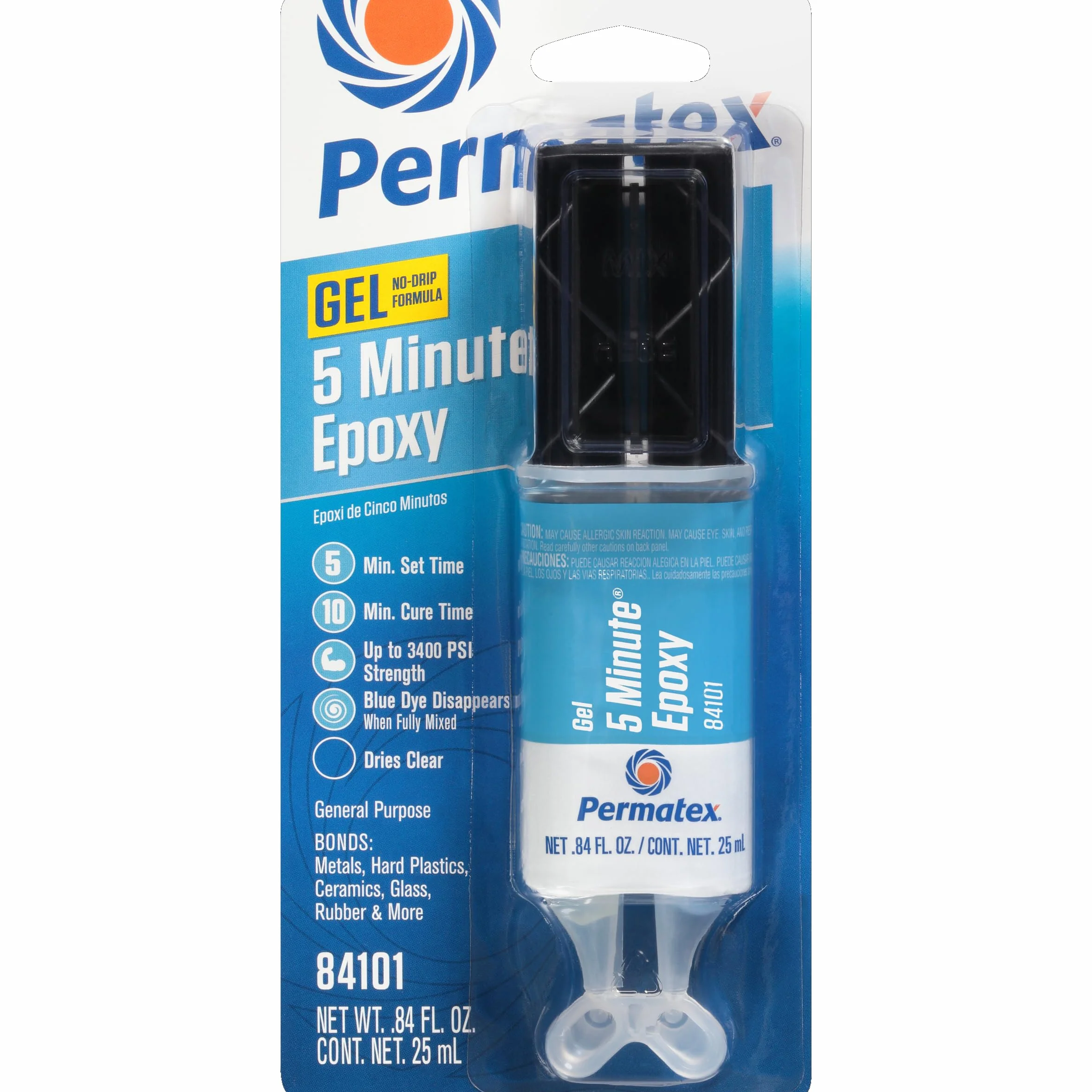 Permatex 84101 5-minutowy żel epoksydowy, ogólna formuła niekapiąca do nakładania bez bałaganu, wodoodporna formuła niekurczliwa, nie wymaga zaciskania 1 x 25 ml