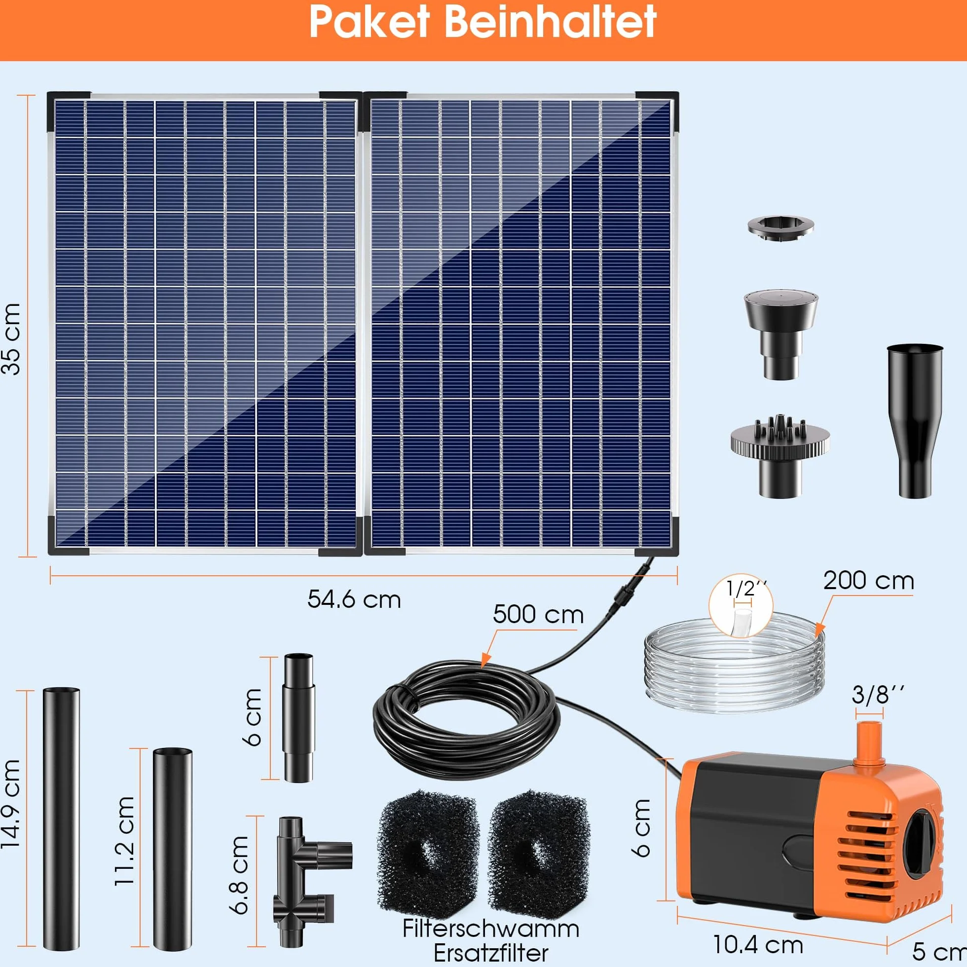 Biling Solarna pompa do oczka wodnego 35 W, 1500 l/h, cicha pompa solarna z 4 dyszami, fontanna solarna z wężem do oczek wodnych do 1500 l, fontanna solarna "zrób to sam", poidło dla ptaków, fontanna