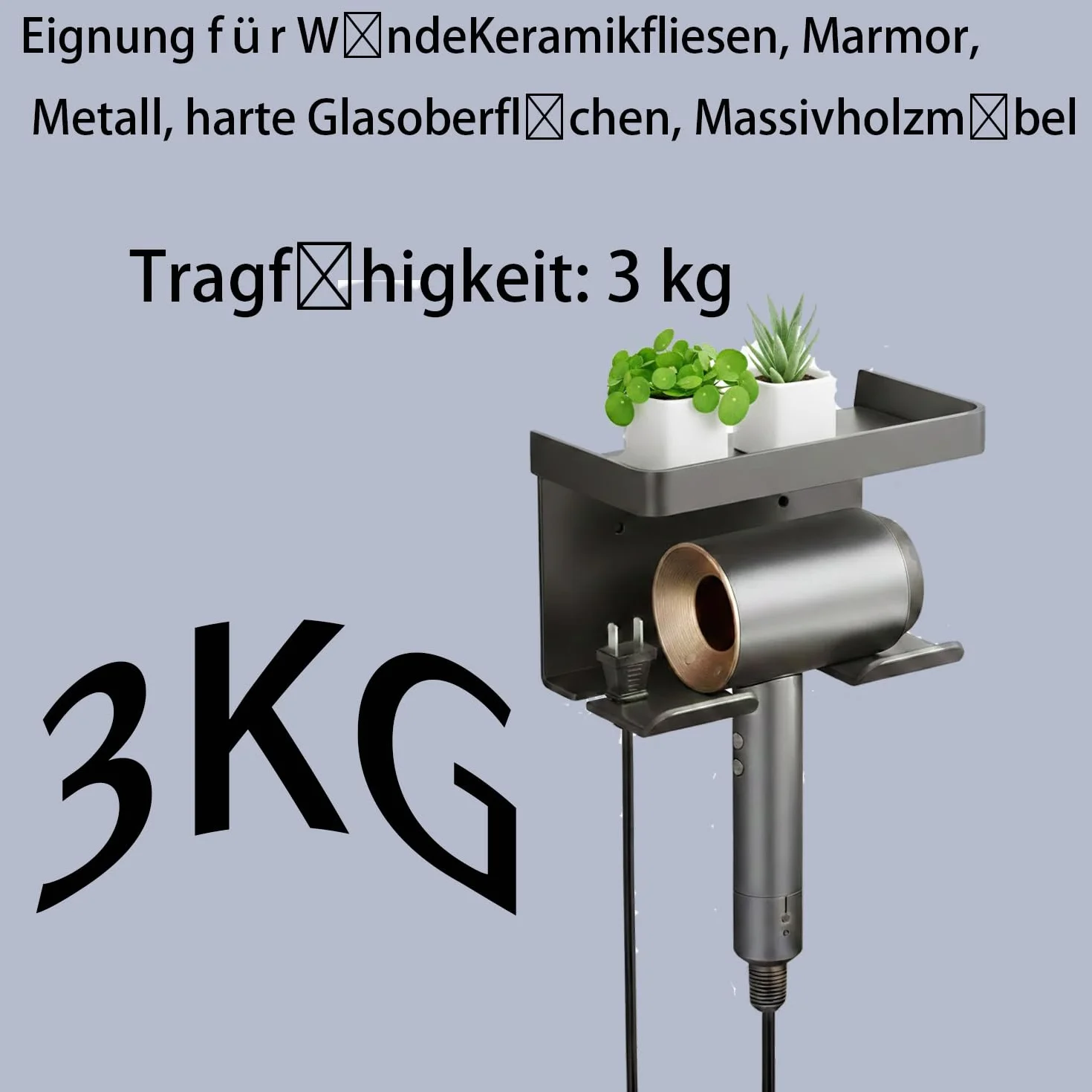 uchwyt na suszarkę bez wiercenia - uchwyt na suszarkę z uchwytem na kabel i przechowywaniem, stal węglowa, samoprzylepny uchwyt na suszarkę do włosów, uchwyt na suszarkę do włosów na