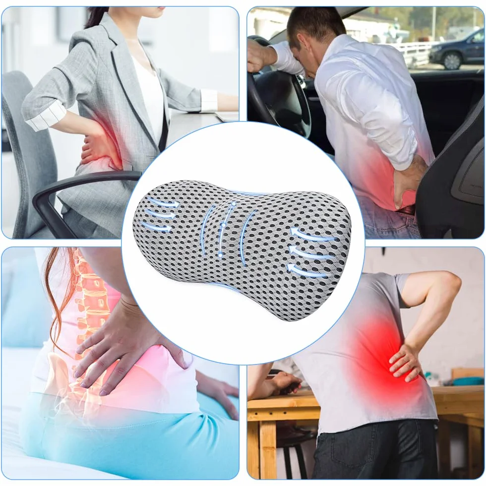 Poduszka podtrzymująca lędźwie, ergonomiczna, opływowa pianka memory, łagodząca ból dolnej części pleców, poduszki podtrzymujące drewno, na fotel biurowy, fotel samochodowy, do gier, leżankę i łóżko