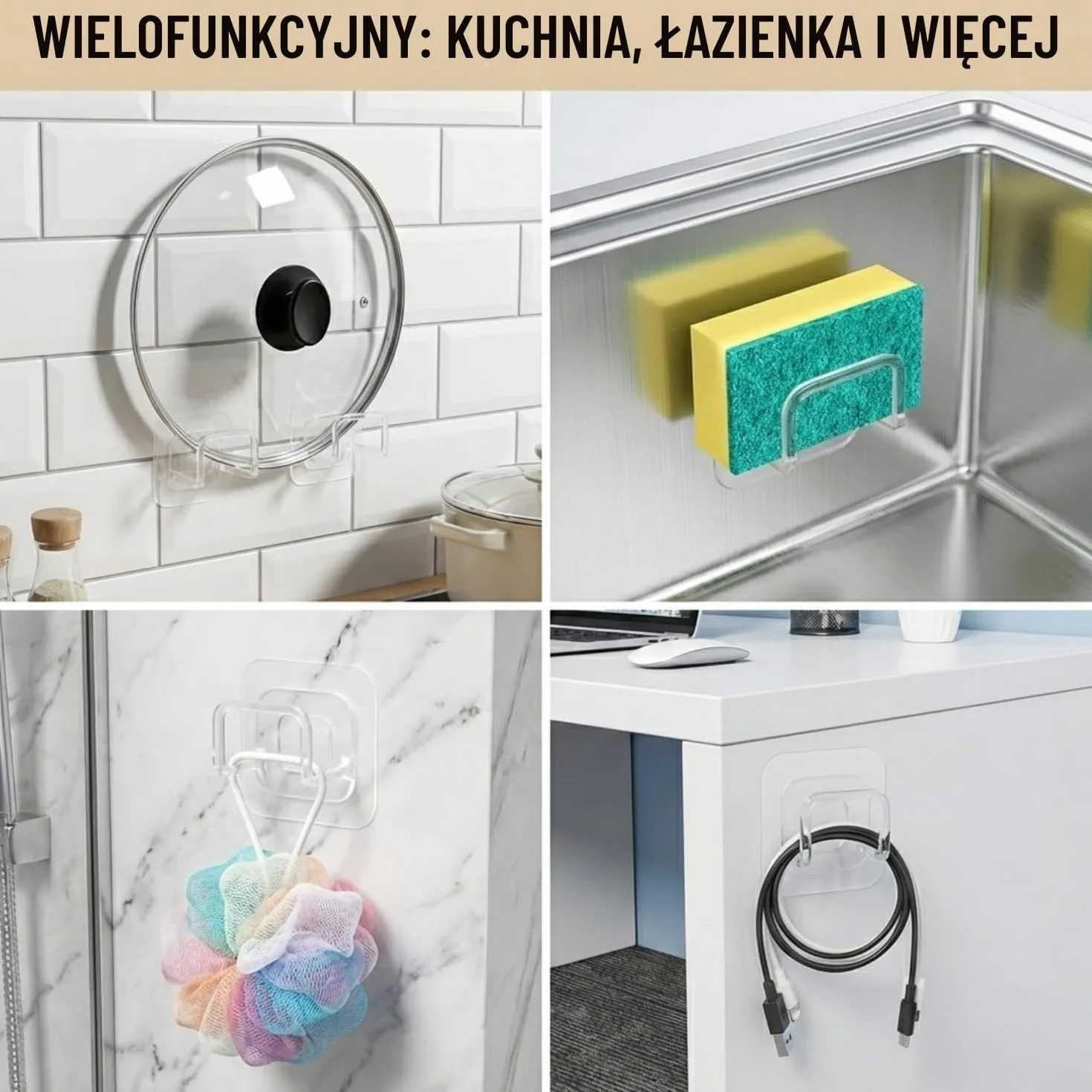 Samoprzylepny uchwyt na gąbkę do zlewu kuchennego - przezroczysty, mocny i wodoodporny organizer ścienny