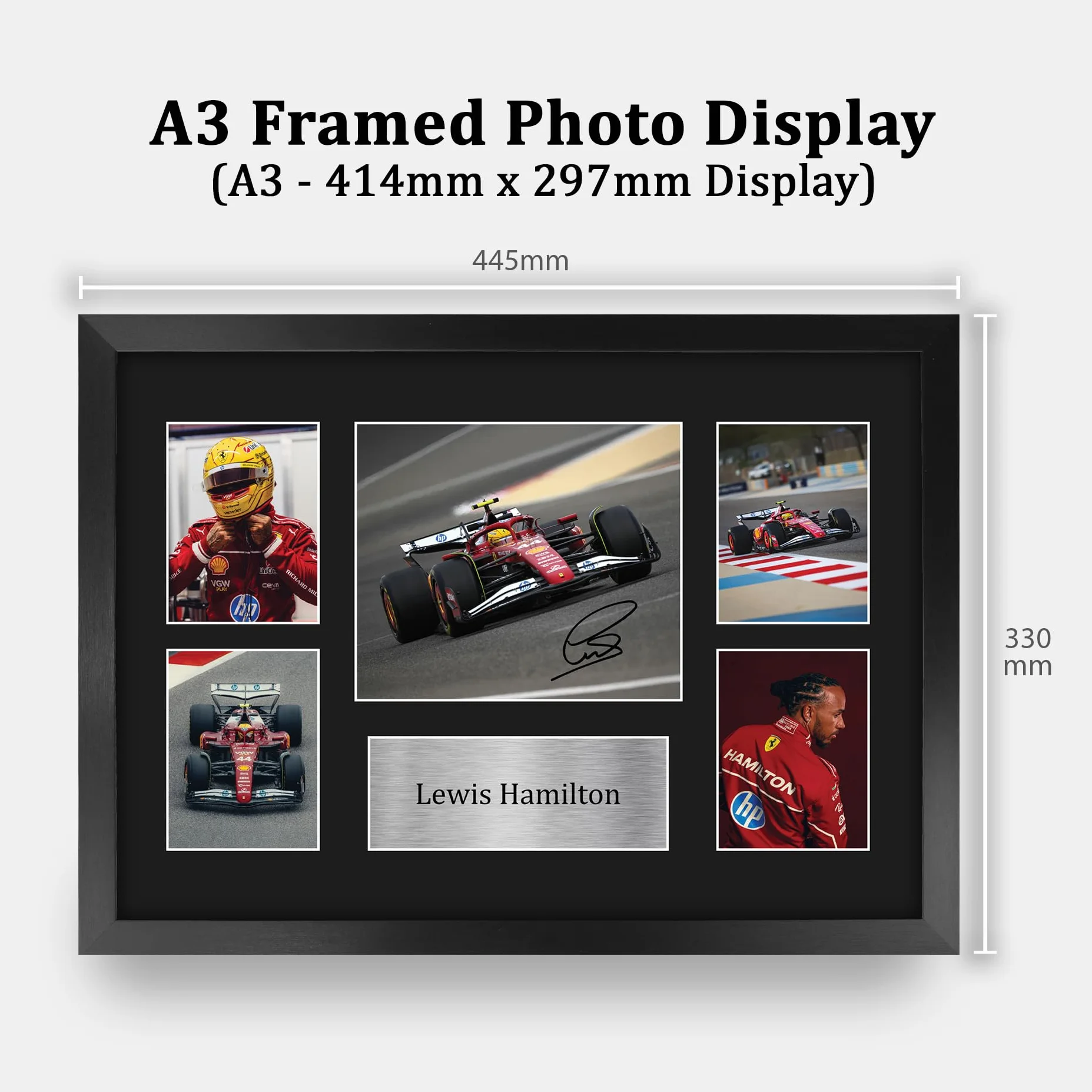 HWC Trading Lewis Hamilton Ferrari Prezenty Z Nadrukiem Podpisane Zdjęcie Z Autografem Dla Fanów Wyścigów F1 Formuły 1 - A3 Oprawione