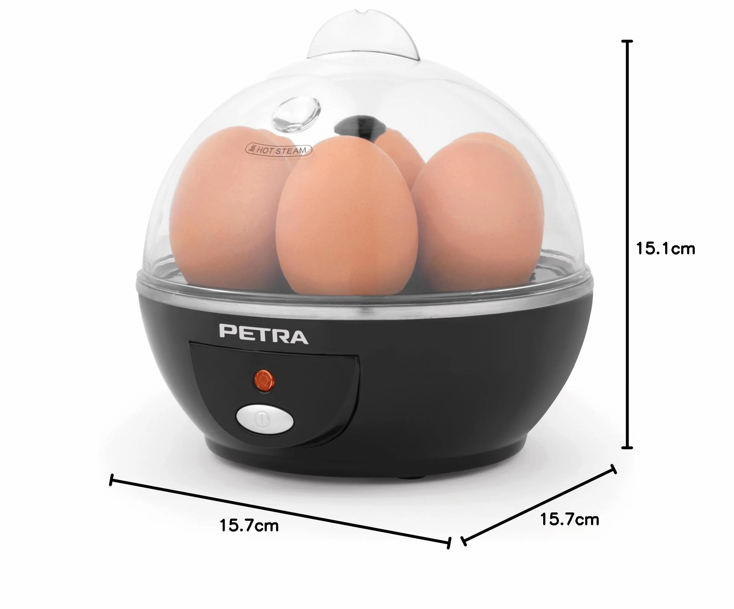Petra PT2783VDEEU7 Electric Egg Cooker For Boiled, Soft Medium or Hard Boiled, 6 Egg Capacity, 2 Poaching Trays, Compact Design, Removable Egg Rack, Includes Measuring Cup, Indicator Light, 430 W