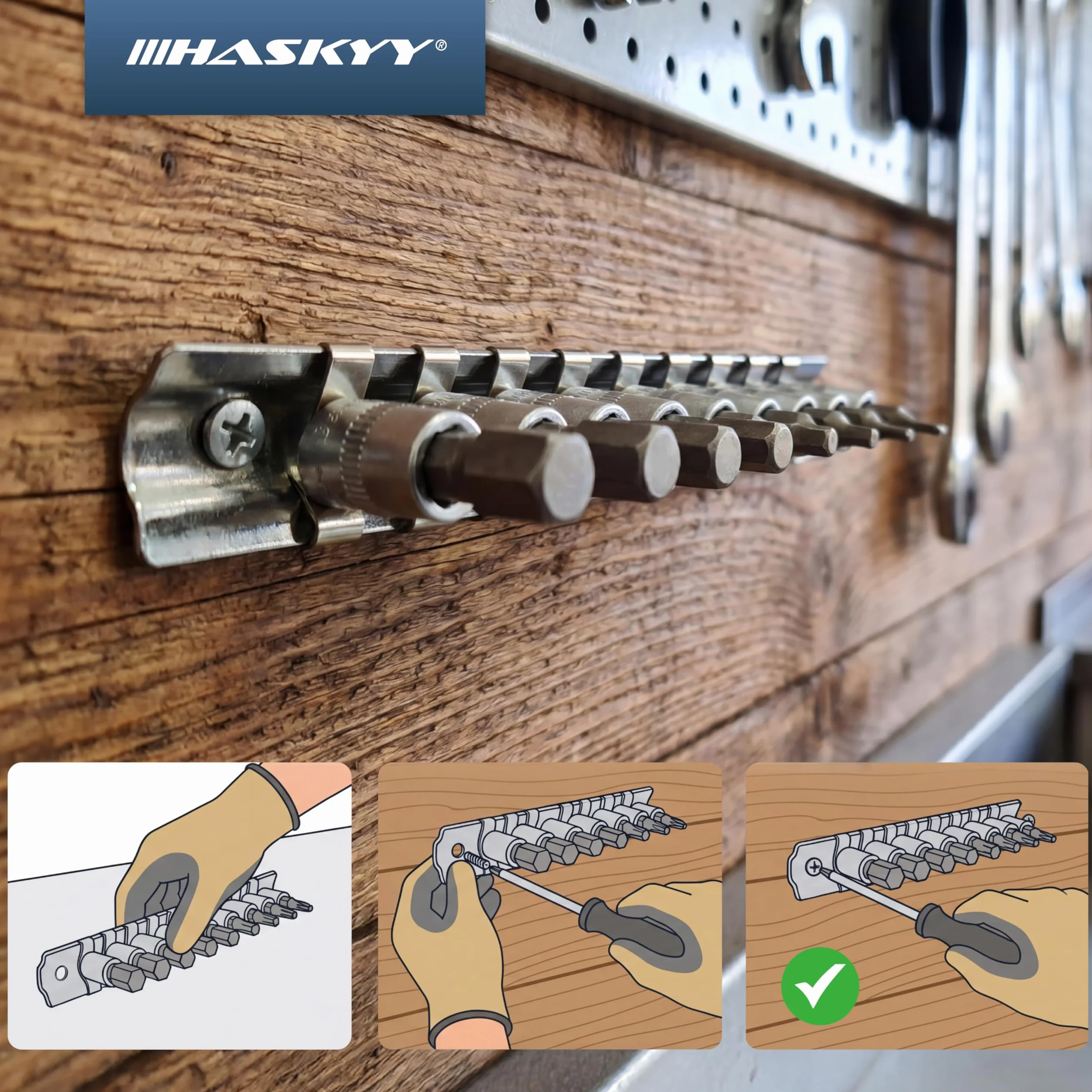 HASKYY Zestaw 9 elementów Bitów Imbusowych 1/4" H2-H10 Nasadki Sześciokątne, Klucze Imbusowe, Bity do Wkrętarki i Klucza Nasadowego
