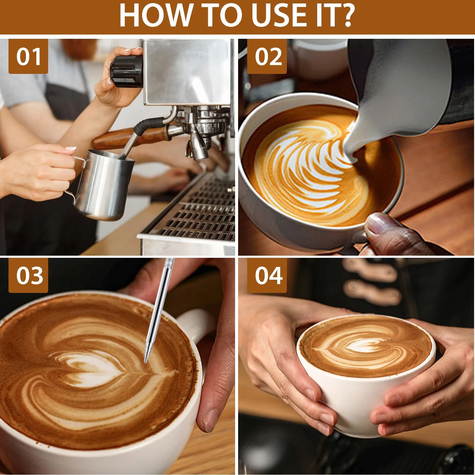 Dzbanek na mleko Barista 350 ml ze stali nierdzewnej do piany z igłą do latte art