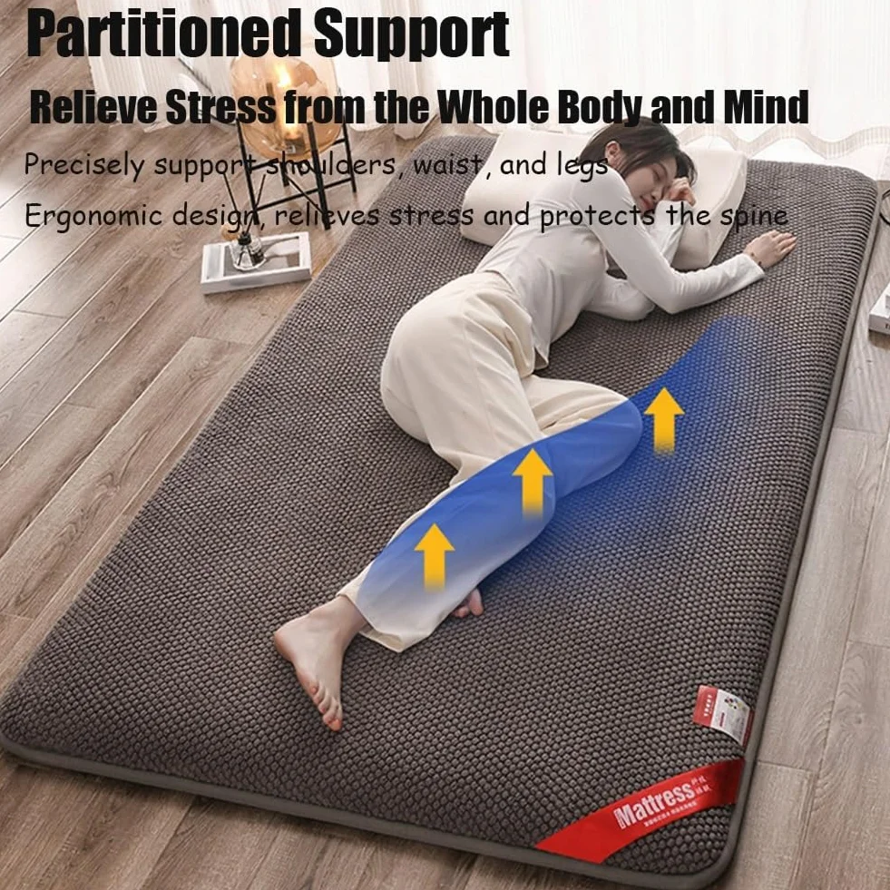 Japoński Materac Futonowy 2024 Zima - Szeroki Krawędź Pogrubiony Ciepły Różowy Aksamit Składany Tatami Mat Przenośny do Akademika (Gray, 150x200cm/59x79inch)