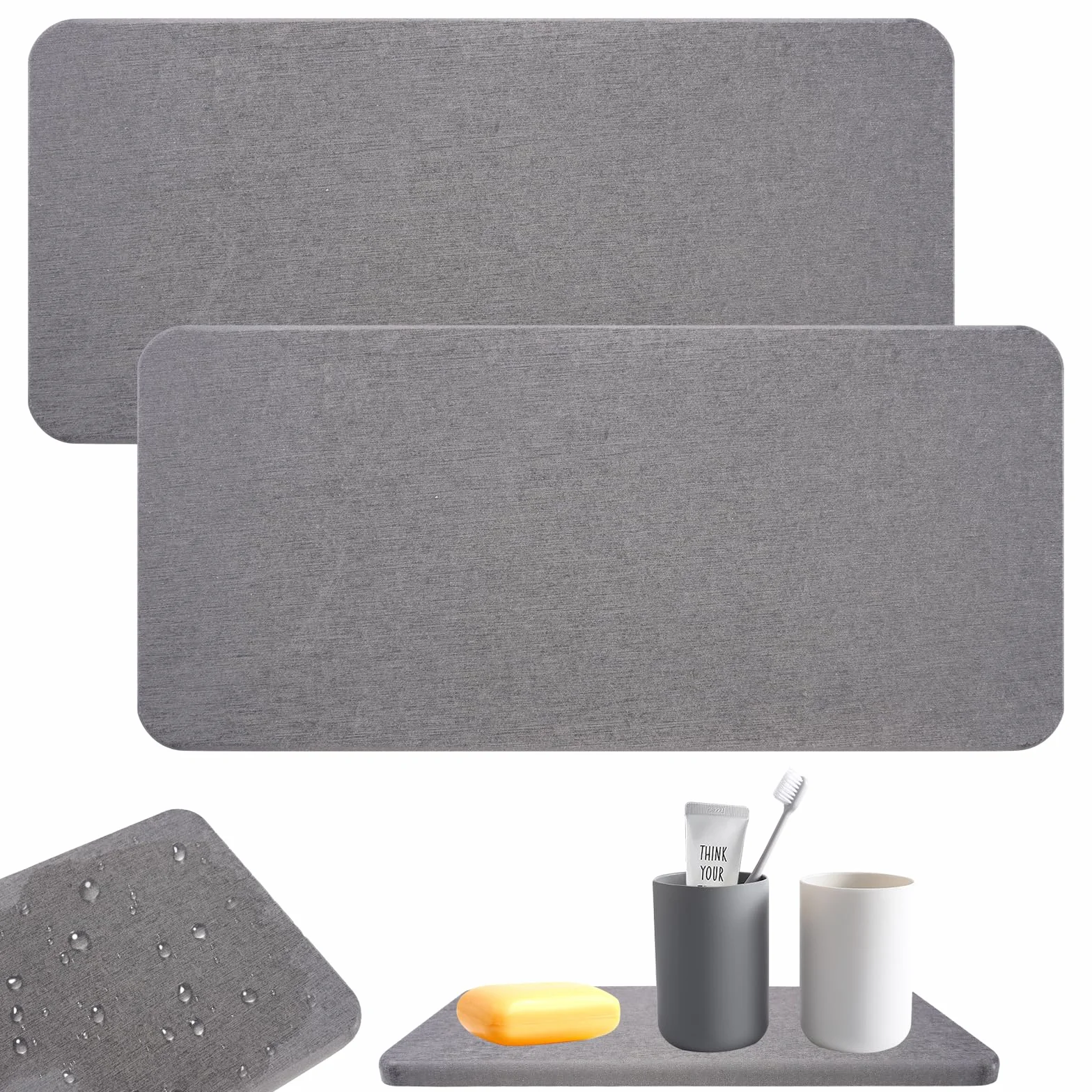 2 sztuki chłonny wodę kamienny talerz, 22,5 x 10 x 0,9 cm taca kuchenna diatomit, kamień pochłaniający wodę, podstawki okrzemkowe, podstawki z ziemi okrzemkowej do łazienki, kuchni