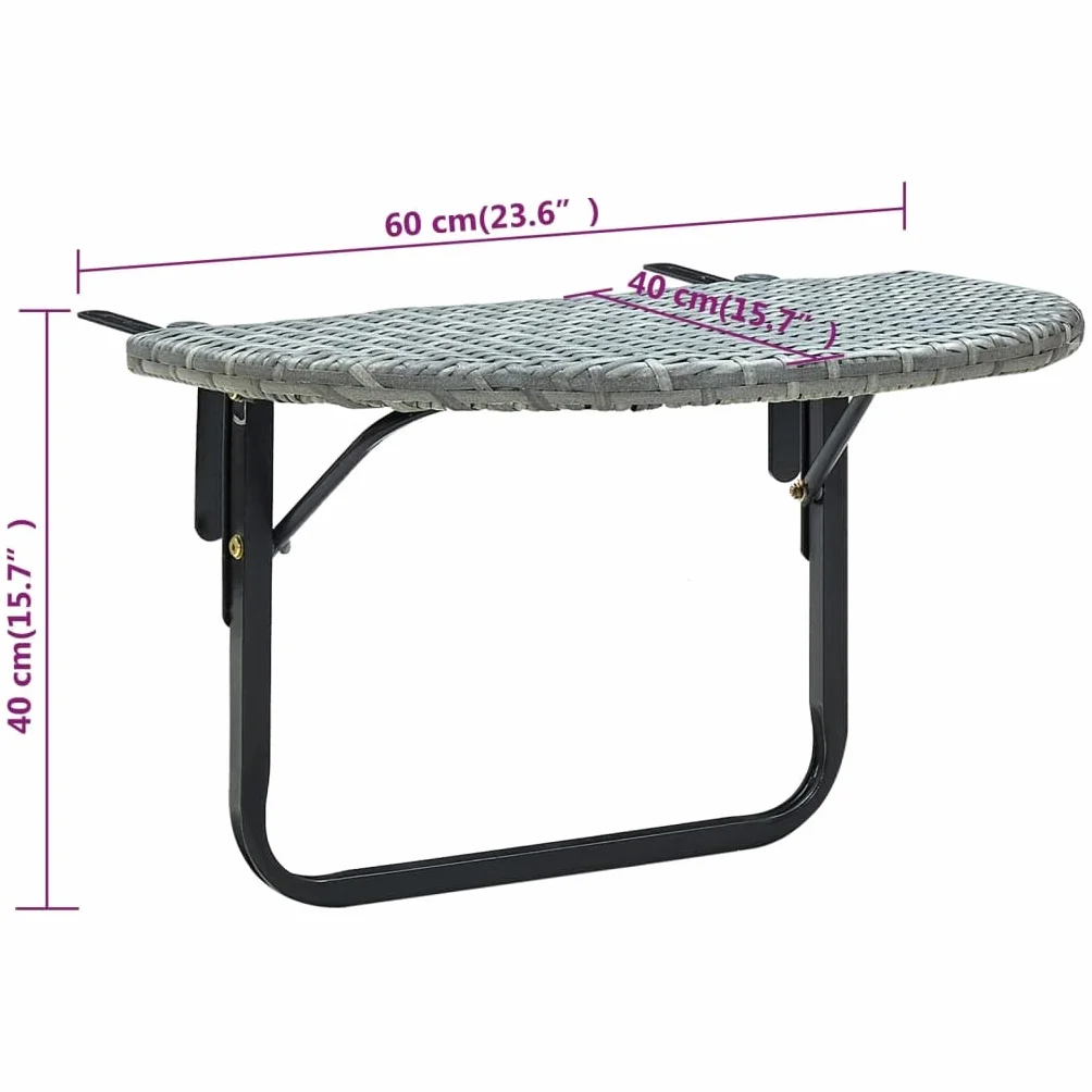 vidaXL Stolik balkonowy, szary, 60x60x40 cm, rattan PE