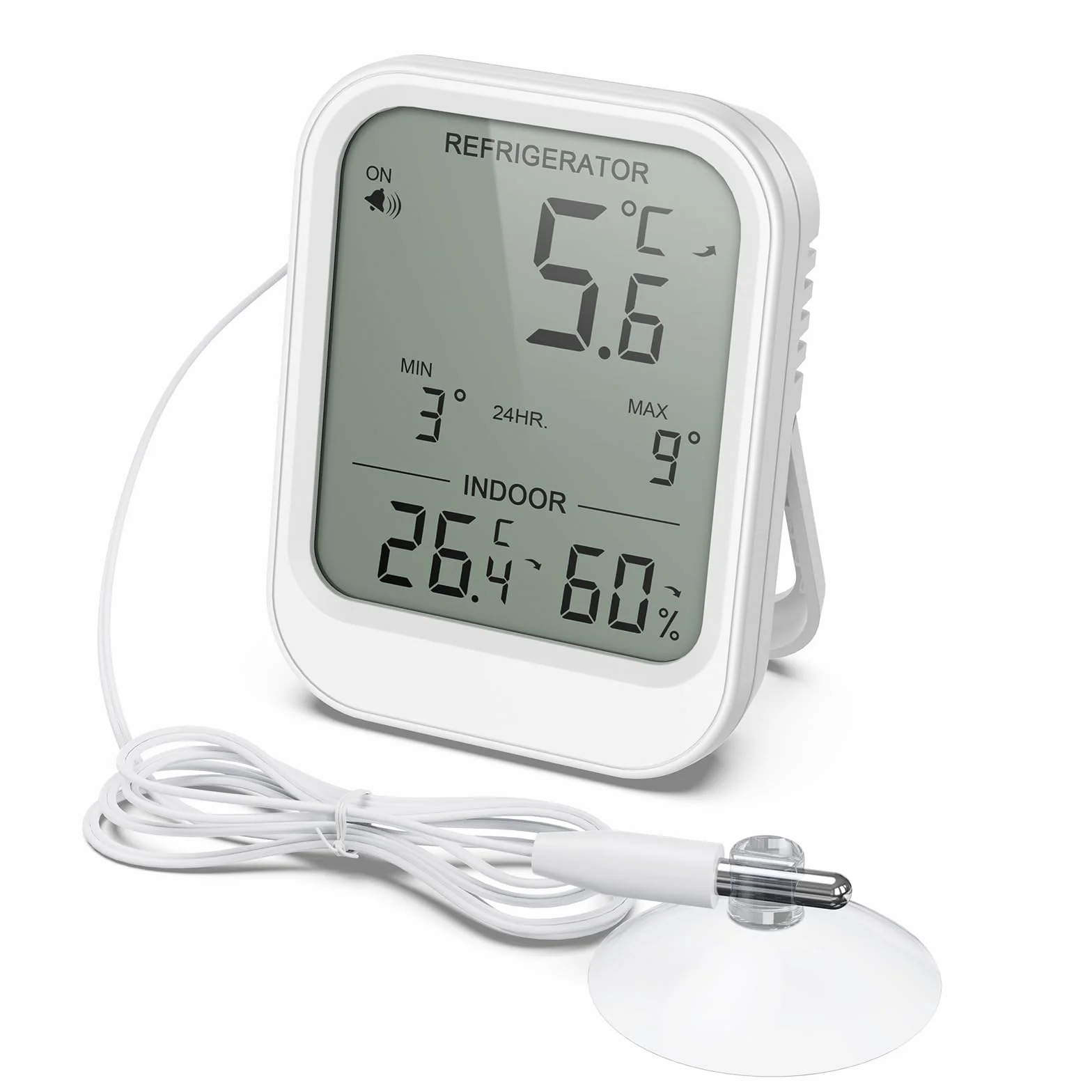 ORIA Cyfrowy termometr do lodówki z wodoszczelną sondą, termometr do zamrażarki, termometr wewnętrzny z wyświetlaczem LCD, alarm temperatury, wartość min/maks