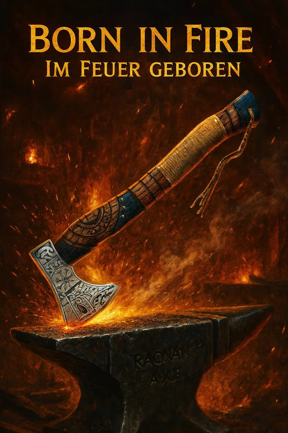 Topór Ragnar z 20-calowym grawerowanym uchwytem z jesionu i trawionym ostrzem z węgla stali - od NovaHaven