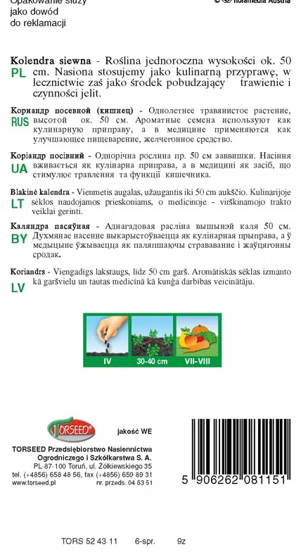 Polskie dziedzictwo nasion kolendry Coriandrum sativum – wysokie korzyści zdrowotne dla trawienia, wszechstronność kulinarna, jednoroczne zioło, prosty wysiew w kwietniu, zrównoważona uprawa