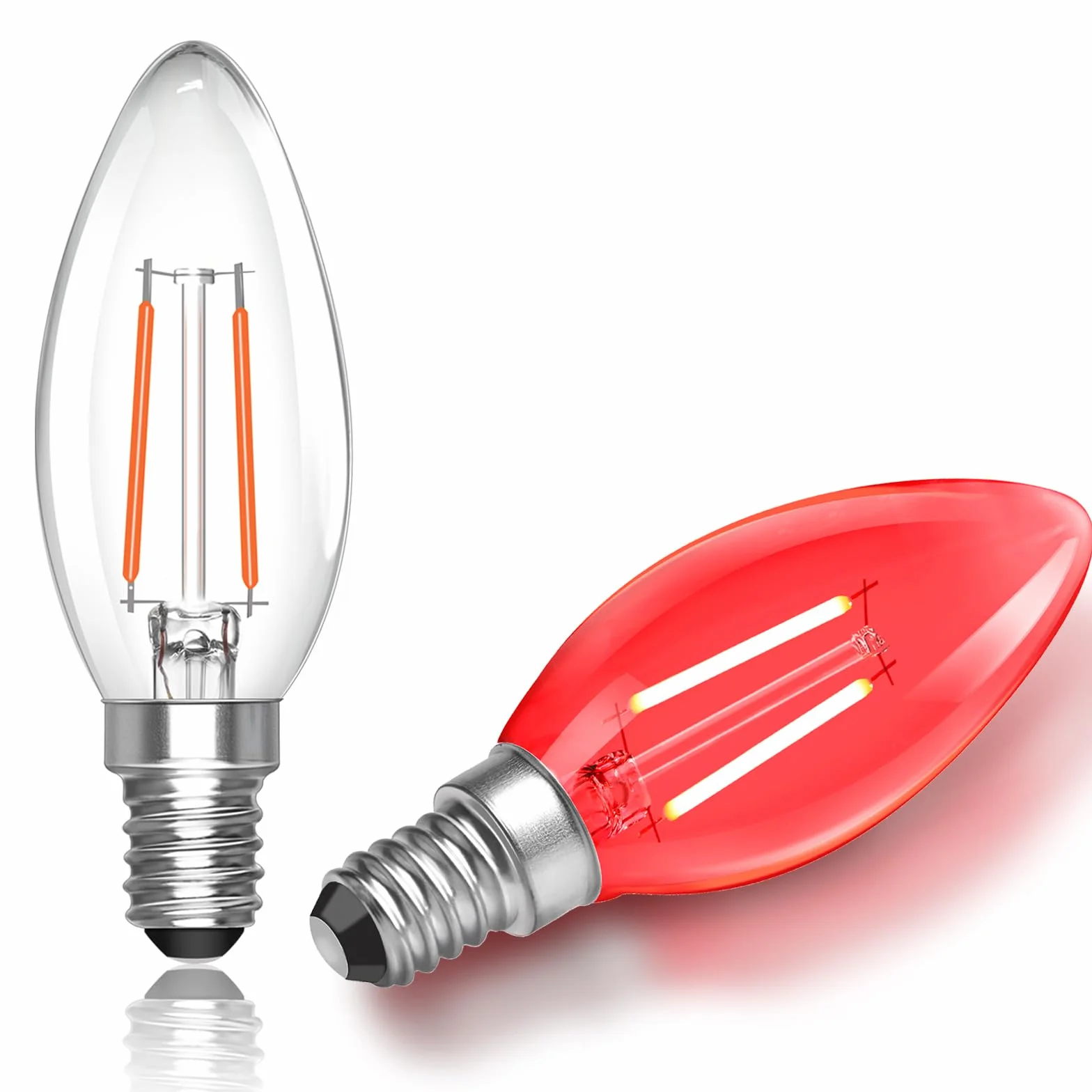 Caldarax 2 sztuki czerwonych żarówek LED E14, 2 W, zamiennik żarówki 20 W, 200 lm, kształt świecy C35, przezroczyste żarówki LED, E14, kolorowe czerwone żarówki, na wesele, Halloween, Boże Narodzenie
