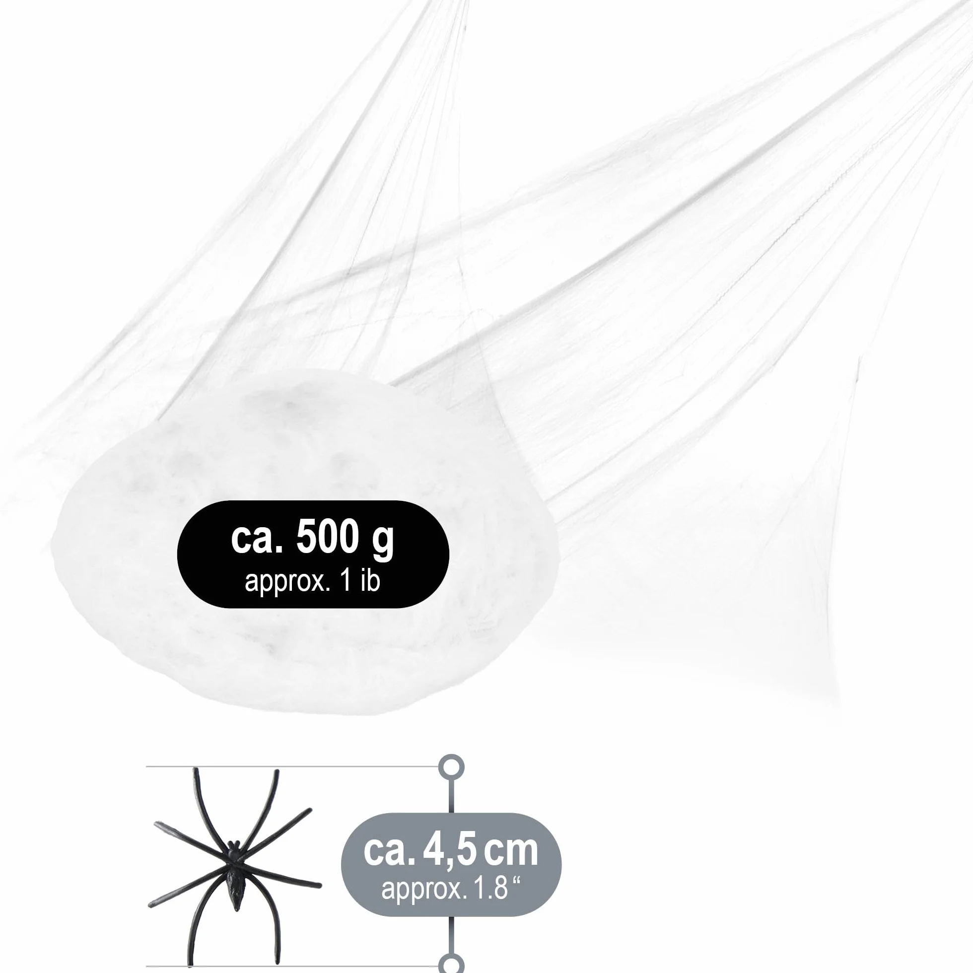 COM-FOUR® 26-czesciowy zestaw dekoracji na Halloween - rozciagliwa pajeczyna 500 g z 25 czarnymi pajakami - biala pajeczyna na Halloween, karnawal, horror lub imprezy tematyczne