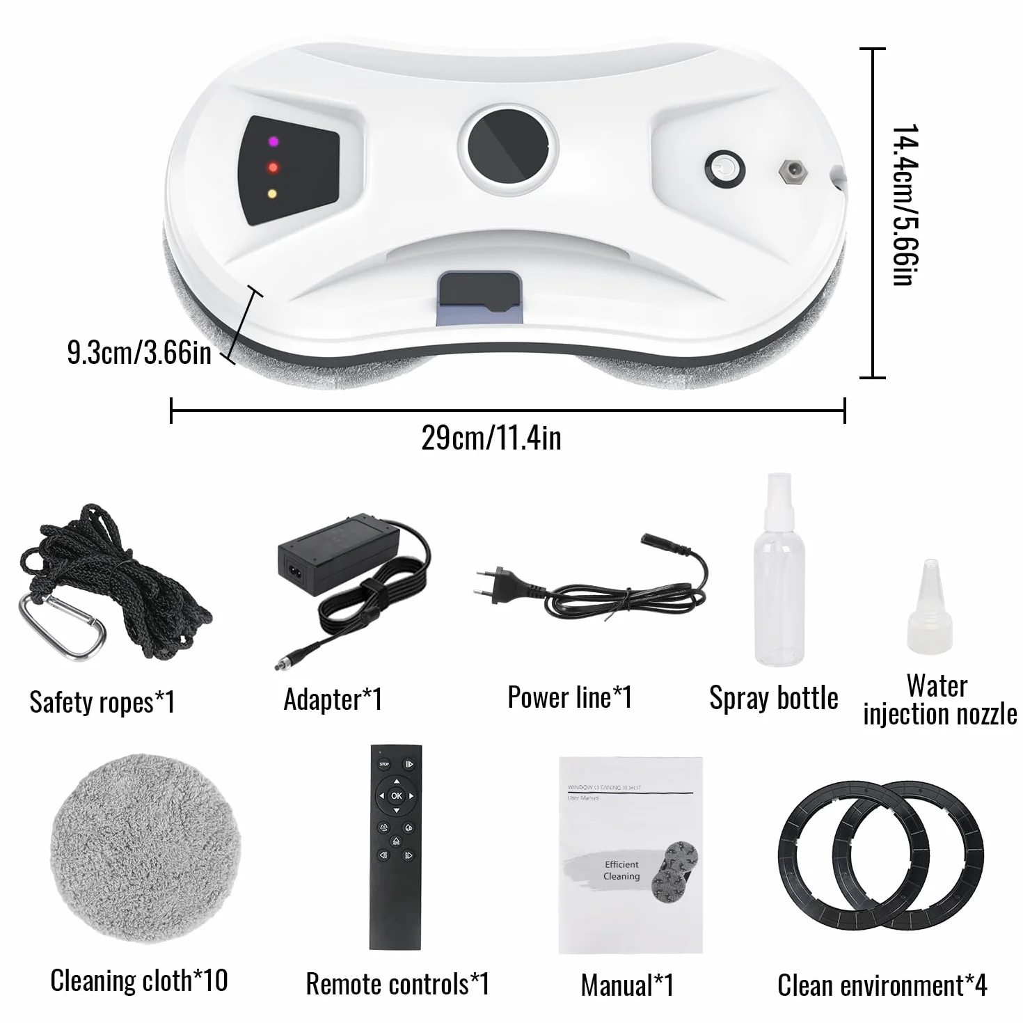 Robot do mycia okien z funkcją spryskiwania, 5600 Pa robot okienny z inteligentną nawigacją, 3 tryby czyszczenia, linka bezpieczeństwa i UPS, do okien, szkła, luster i płytek