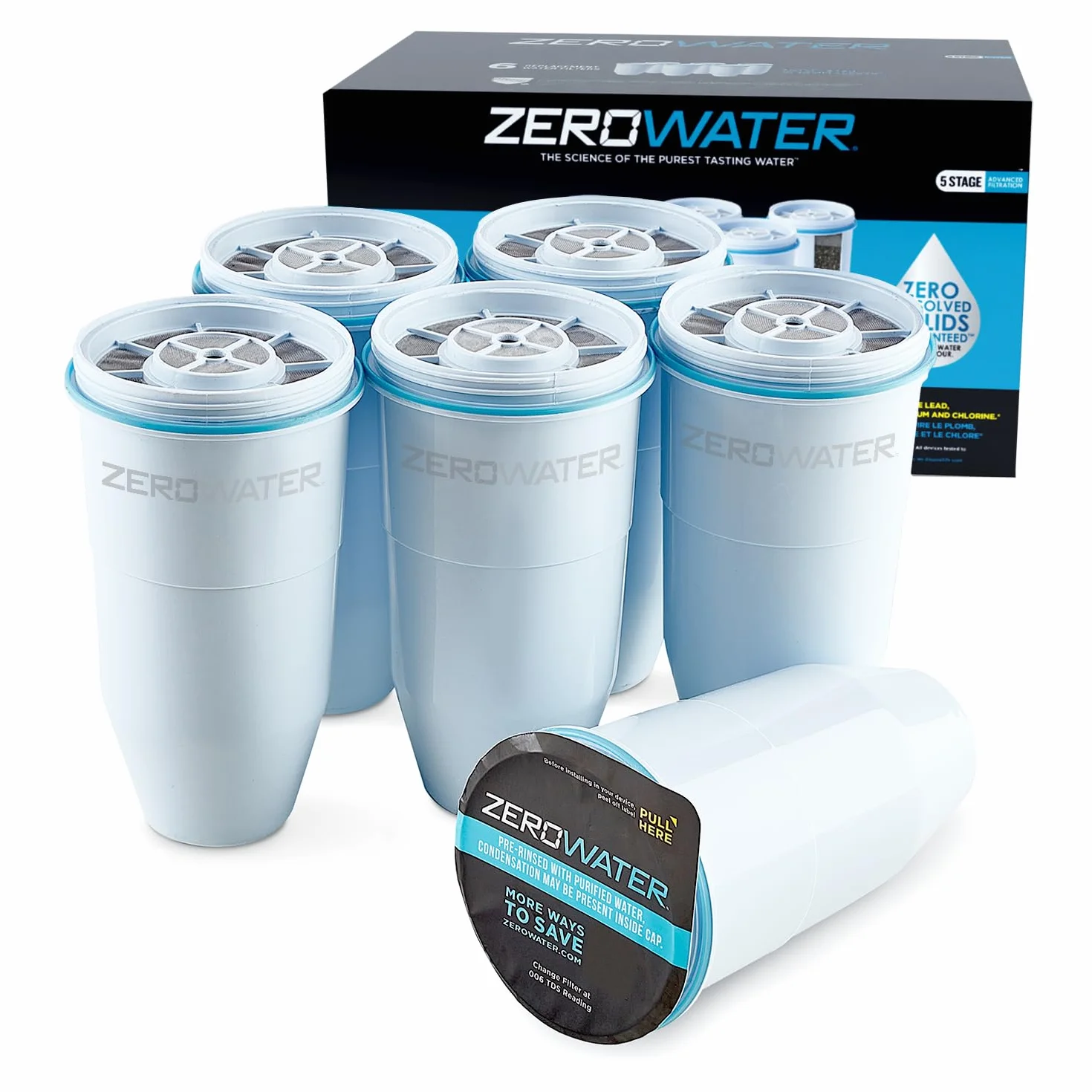 ZeroWater Wymienne wkłady filtrujące wodę, 6 sztuk, 5-stopniowy system filtracji