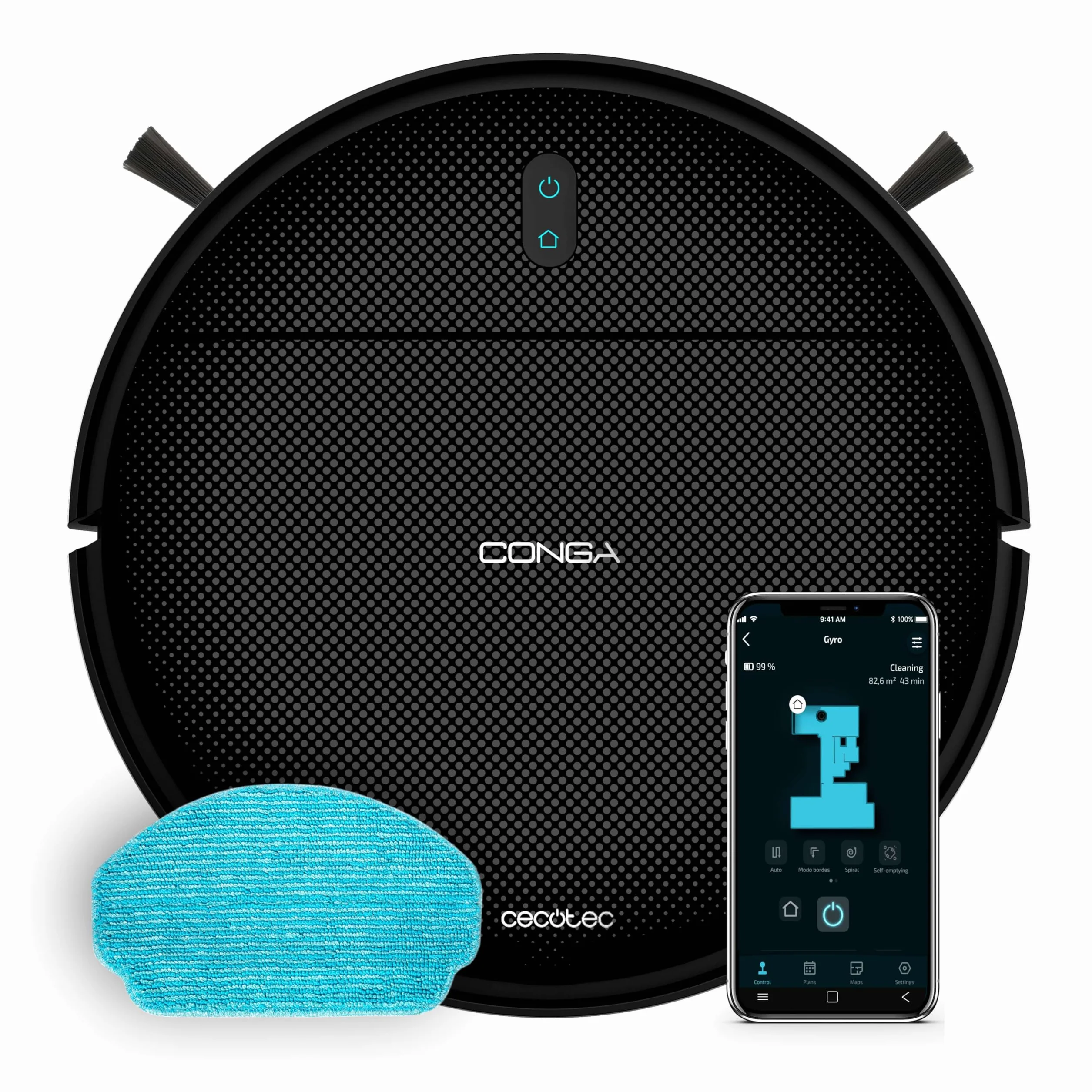 Cecotec Robot odkurzający z nawigacją żyroskopową i aplikacją Conga M10 X-Treme. 2000Pa, zamiatanie, odkurzanie, szorowanie i mop, autonomia 120 mins, czujniki zapobiegające upadkowi i 2 szczotkom