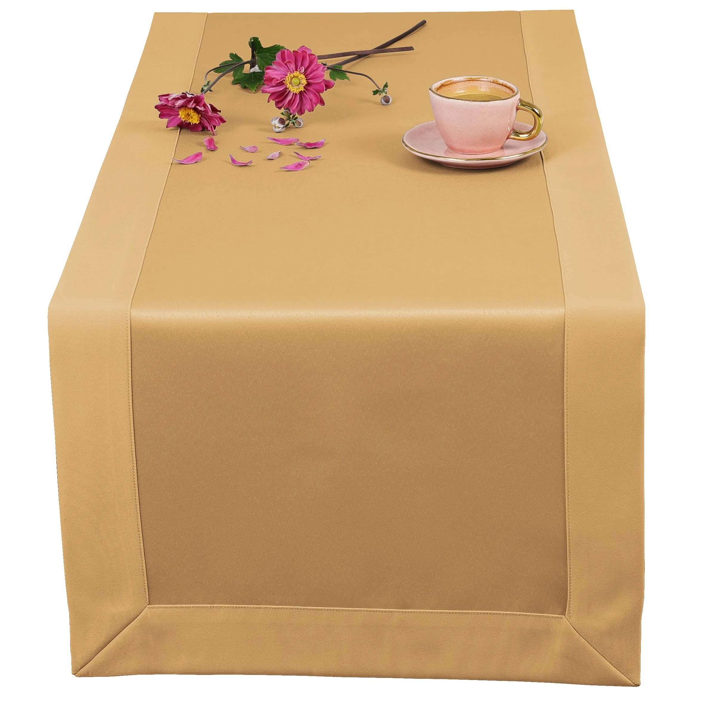 Bieżnik Klasyczna Elegancja Miodowy 50x130 cm, Gładki Elegancki Szyty z Mankietem na 5 cm Plamoodporny 100% Poliester, O5 H200