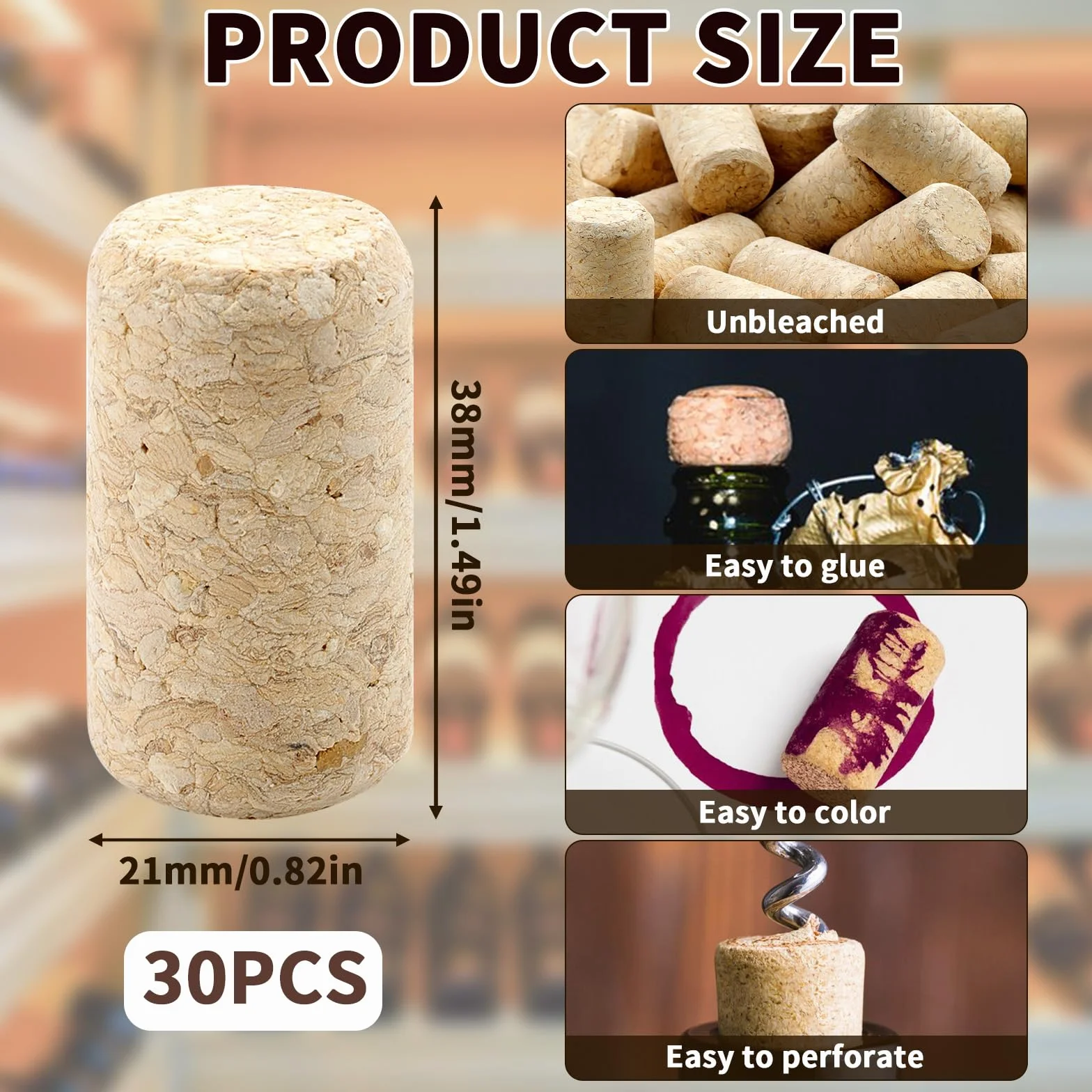 Korki do wina, 30 sztuk, 21 mm x 38 mm, korki do majsterkowania, korki do wina, korki do majsterkowania, do różnych butelek wina i dekoracji "zrób to sam"