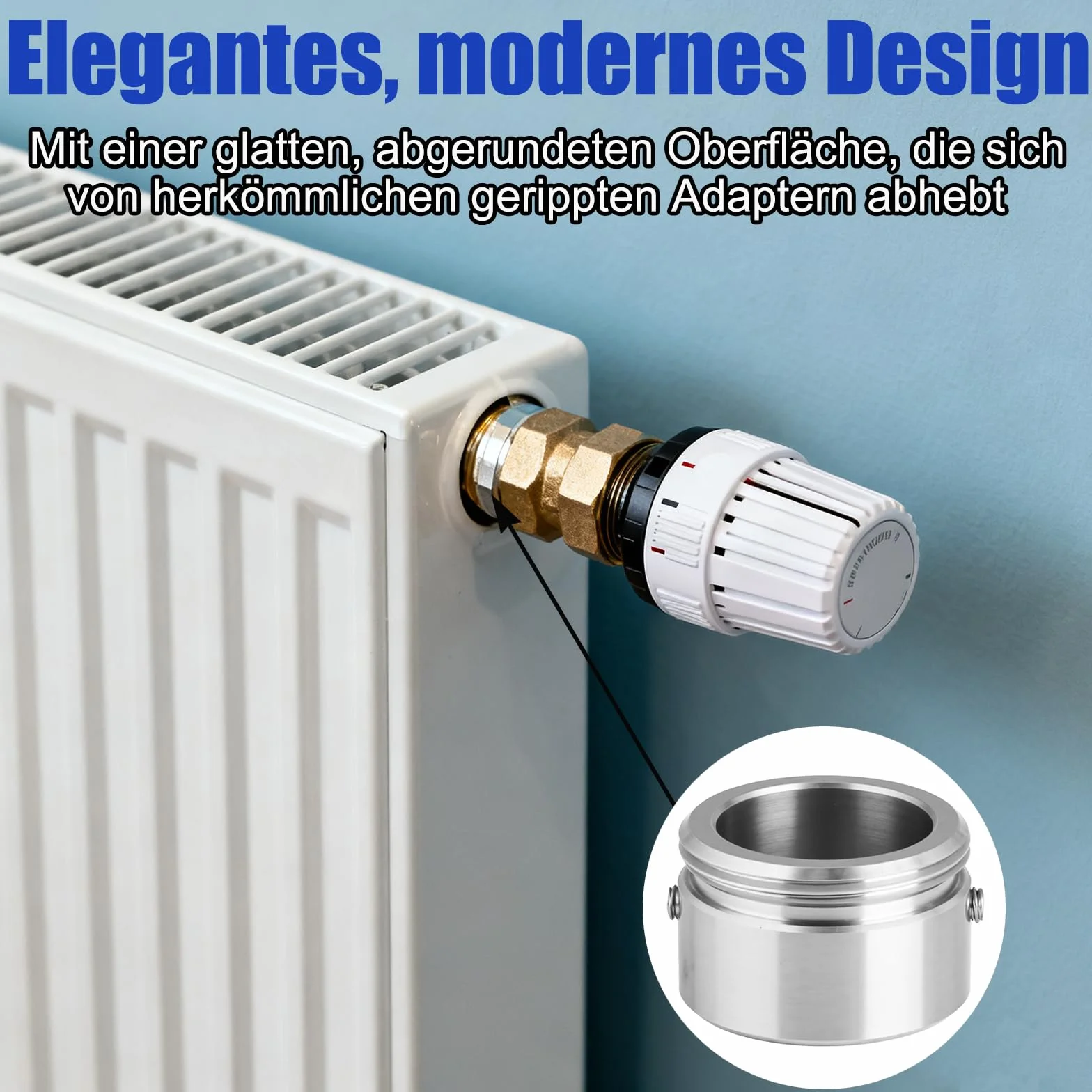 2 szt. adapter termostatu grzejnika ze stali nierdzewnej 304, M30 x 1,5, adapter zaworu grzewczego do zaworów RA/RAV/RAVL, akcesoria do grzejników z kluczem sześciokątnym, do zaworów grzejnikowych
