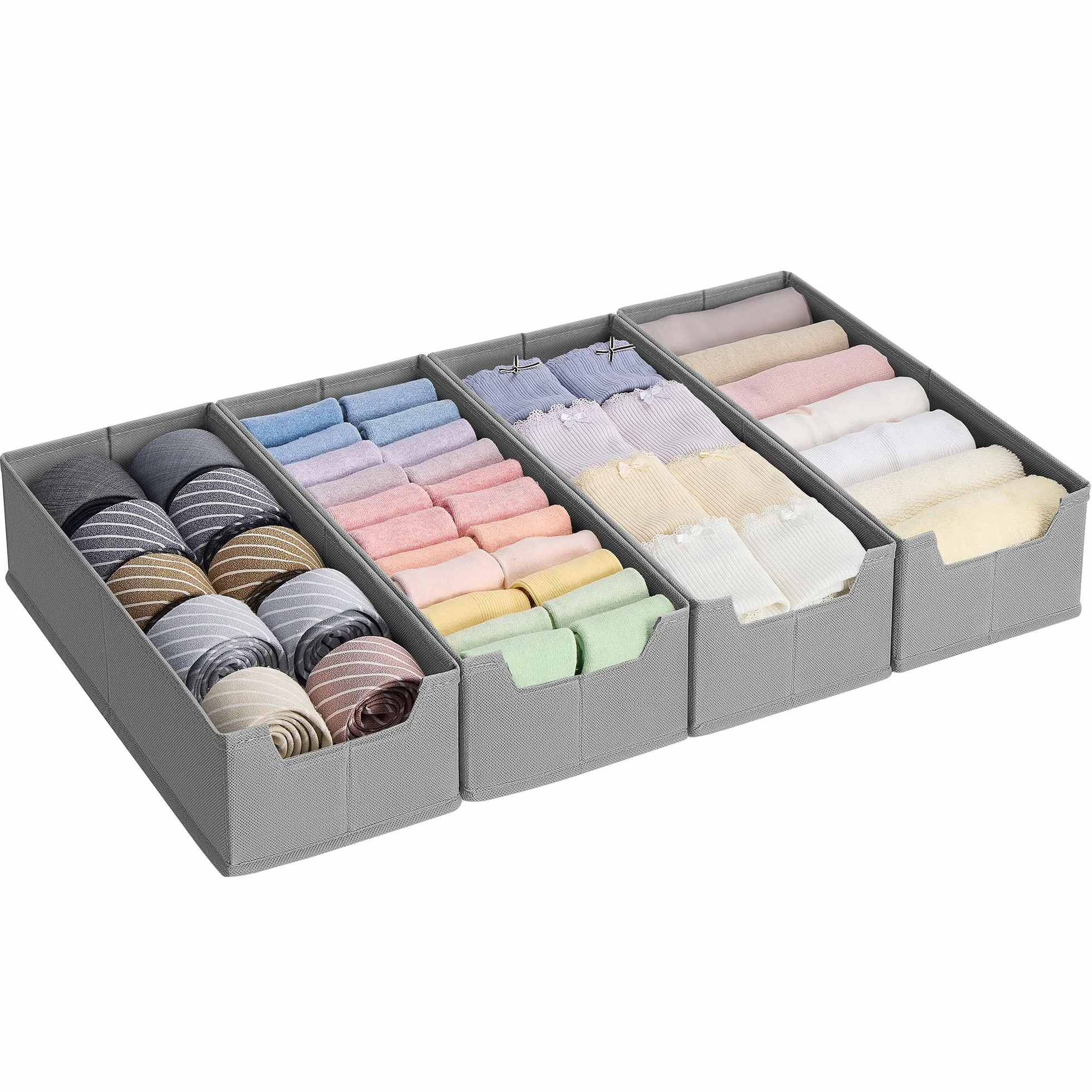 SONGMICS Zestaw 4 organizerów na bieliznę, organizer do szuflady do komód IKEA HEMNES i MALM, bez przegródek, składany organizer do szafy, 40 x 16 x 10 cm na skarpetki, gołębi szary RUS012G01