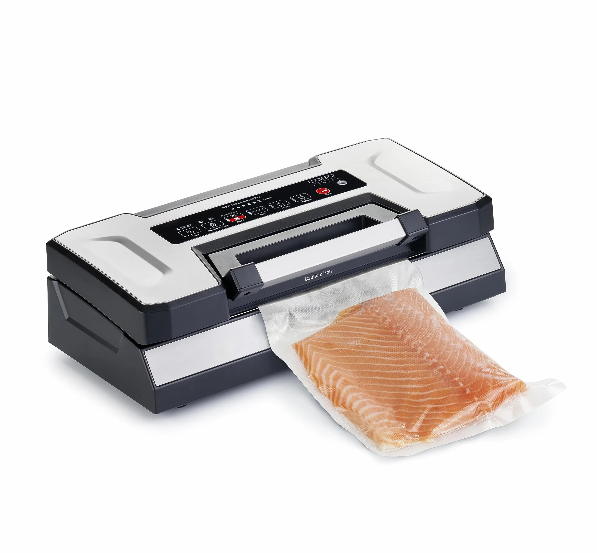CASO VRH 790 advanced Pro – bardzo dobry wynik testu, do 200 procesów pakowania próżniowego non-stop, z opatentowaną funkcją CASOTEK Liquid z podwójnym szwem spawalniczym, w zestawie worki próżniowe