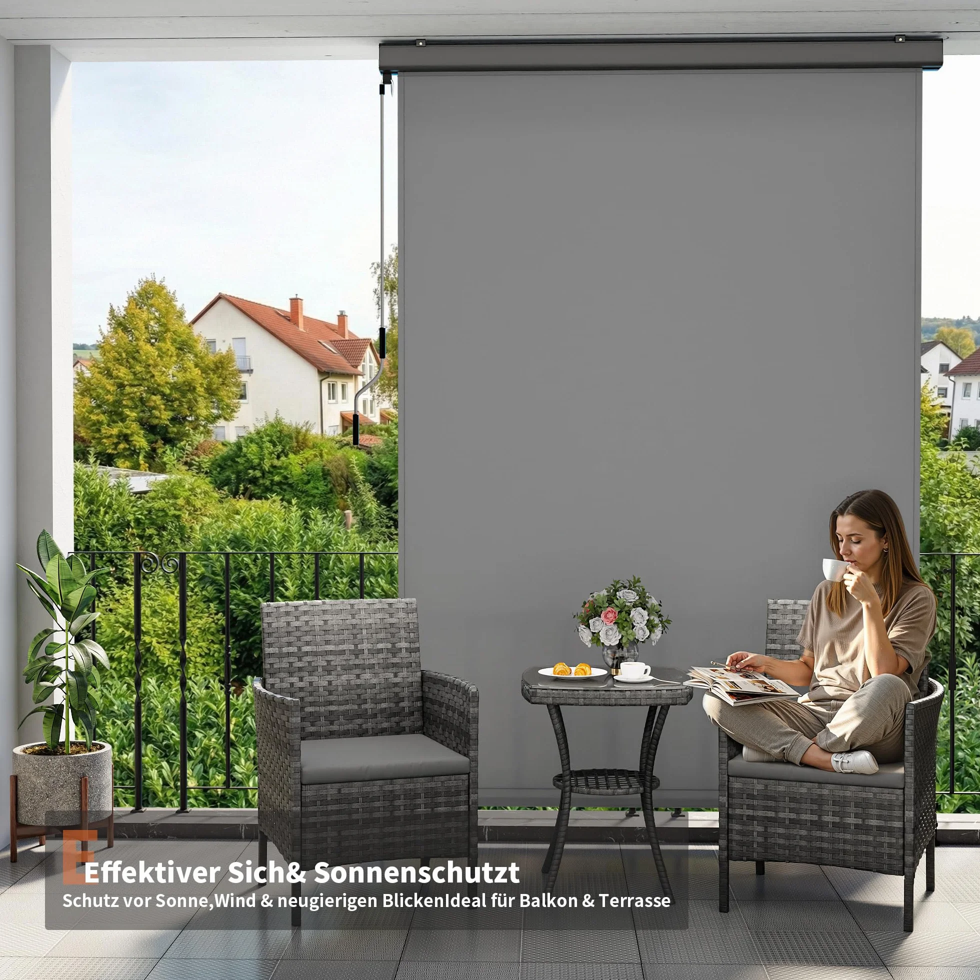 Amopatio Pionowa markiza 180 x 250 cm, odporna na warunki atmosferyczne, z korbą ręczną, wytrzymała ochrona przed wzrokiem, odporna na działanie wody i promieniowanie UV, na balkon, taras, do ogrodu