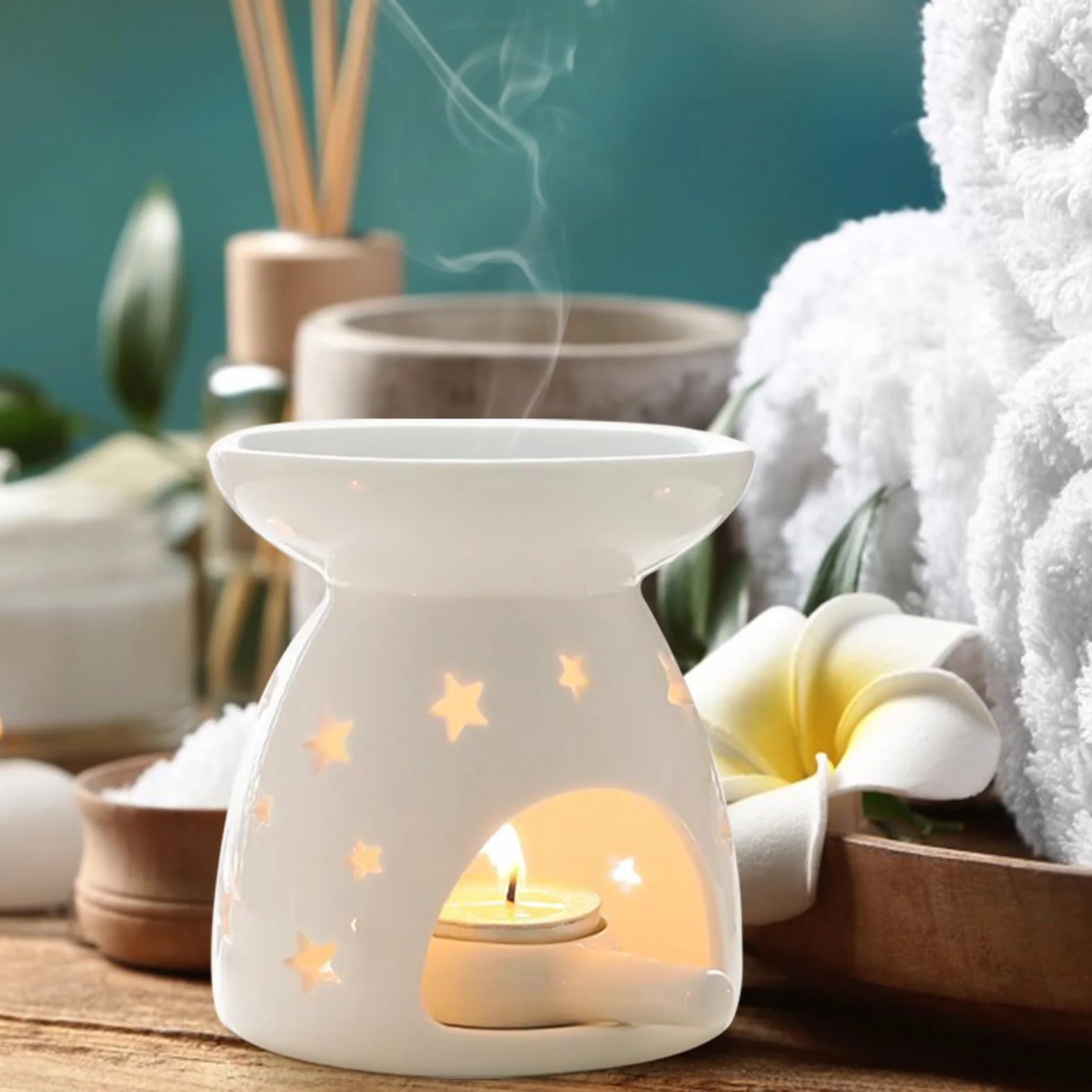 Ceramiczna lampa zapachowa do olejków eterycznych, palnik olejków eterycznych z łyżeczką do świec, lampa zapachowa, podgrzewacze, dekoracyjny uchwyt na podgrzewacze, palnik olejowy do sypialni