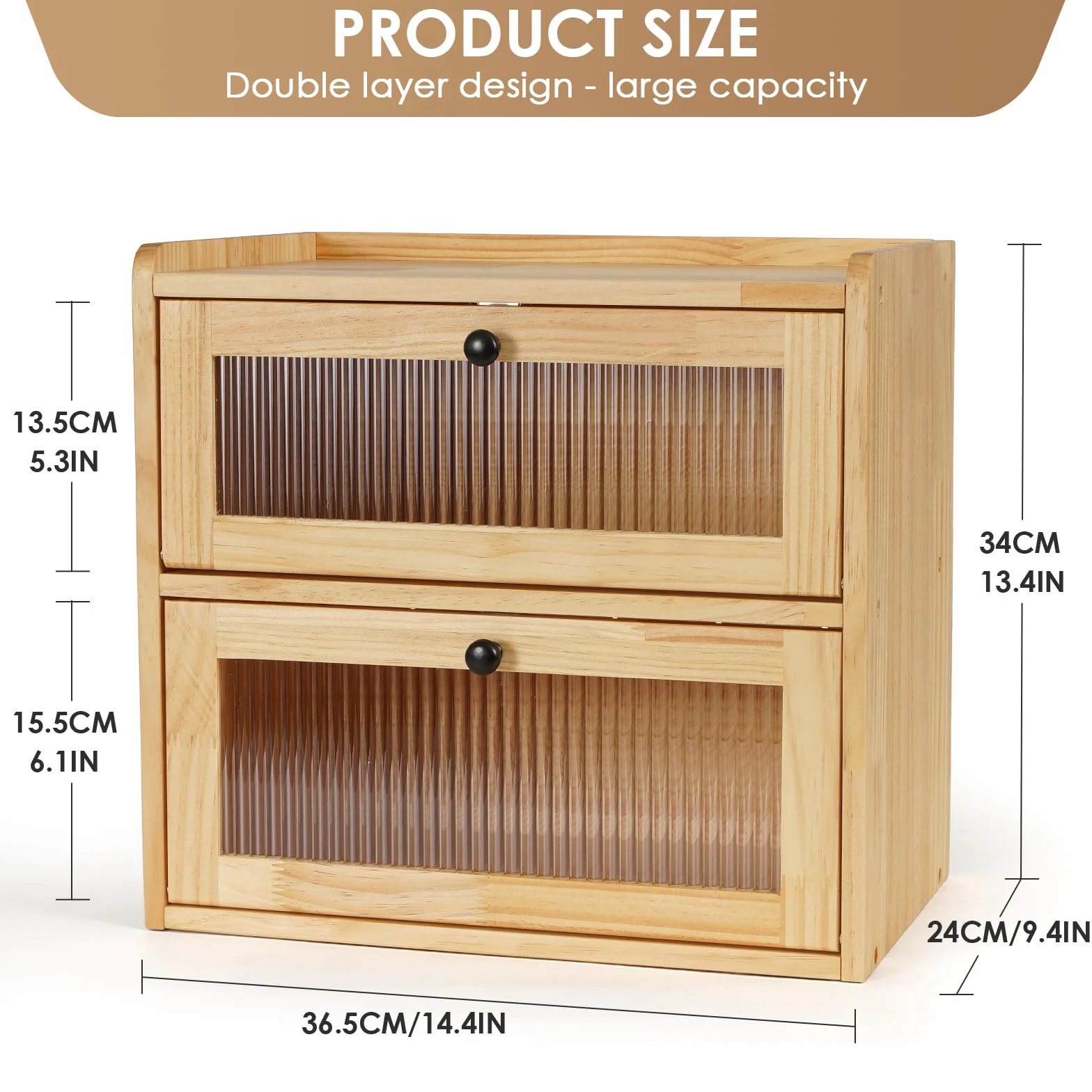 GUUSII HOME Chlebnik Duży pojemnik na chleb z drewna sosnowego 36x24x34cm