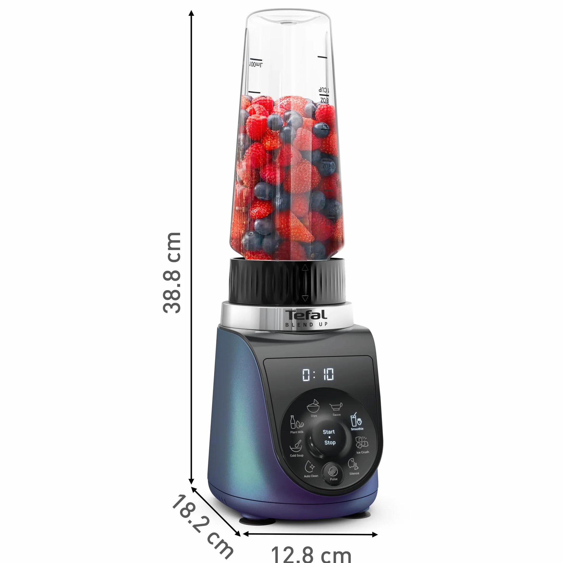 Tefal BL19H4 Blend Up wysokowydajny mini blender, kompaktowy, 8 automatycznych programów, funkcja kruszenia lodu, wszechstronne noże Powelix, łatwe czyszczenie, niebieski
