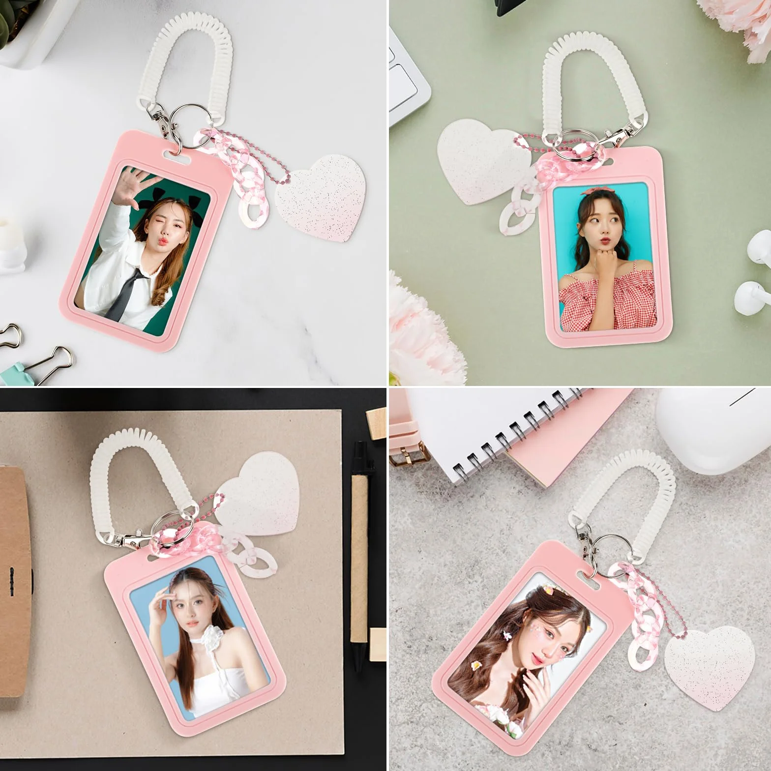 Amaxiu Akrylowe etui na karty fotograficzne, ramka do ekspozycji kart fotograficznych, uchwyt na karty fotograficzne, organizer na karty fotograficzne z kółkiem na klucze (różowy)