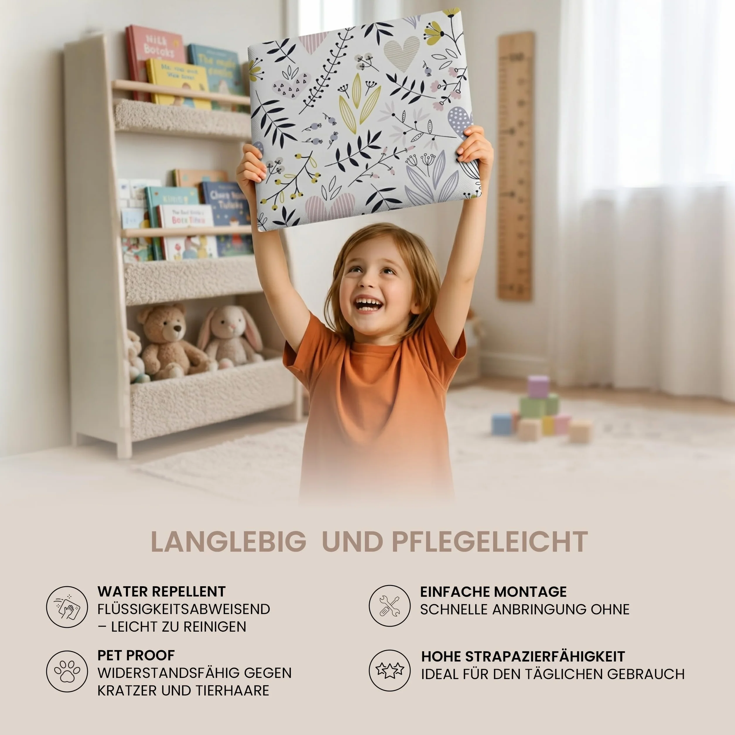 Muralo - Wyściełany panel ścienny z nadrukiem dla dzieci, aksamitna poduszka na ścianę, materiał tapicerowany panel do pokoju dziecięcego, poduszka ścienna, zagłówek łóżka dziecięcego z uroczym