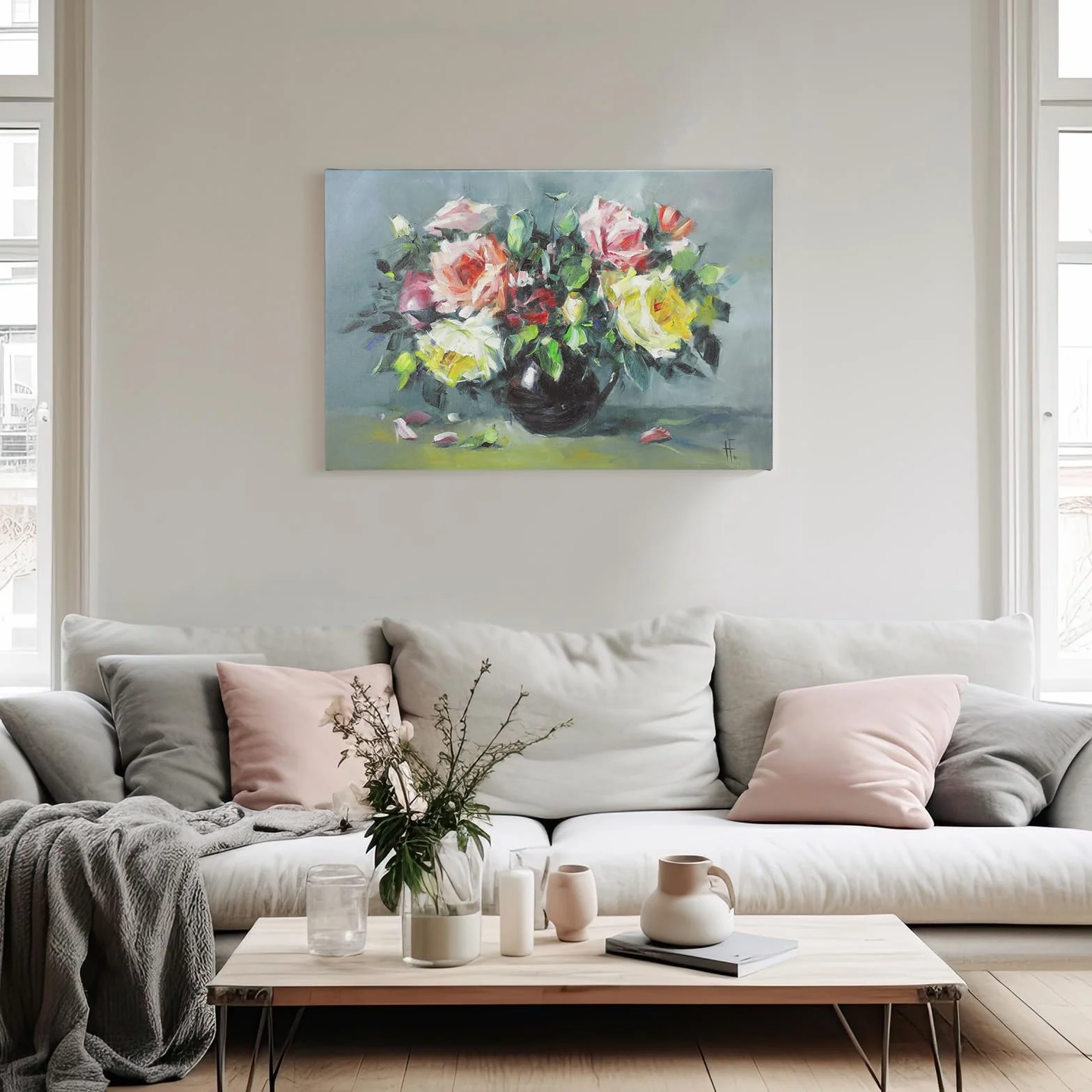 JBER Obraz olejny na płótnie 3D, sypialnia, salon, dekoracja stołu, piękny prezent, obraz olejny na płótnie - 60 x 40 cm (kwiat-03)