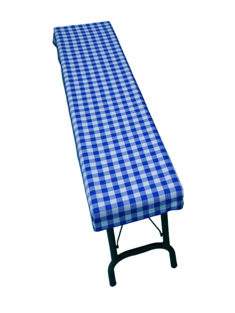 Zestaw mebli do namiotu piwnego 3 szt. obrus i 2 pokrowce na ławkę 110 x 60 cm niebieska kratka
