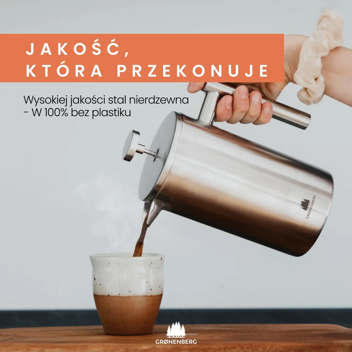 Groenenberg French Press I Wysokiej jakości francuska prasa z funkcją utrzymywania ciepła I Ekspres do kawy w różnych rozmiarach od 300 ml do 1 litra (1000 ml)