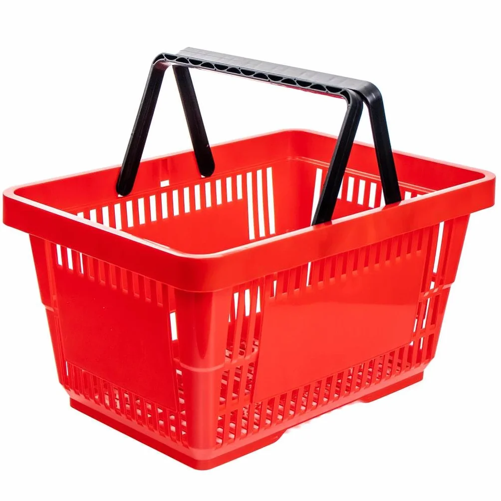Mega-M Koszyk sklepowy plastikowy 22 litry | koszyki sklepowe zestaw| z uchwytem | na zakupy | zestaw 10 szt. (10 szt. czerwony)