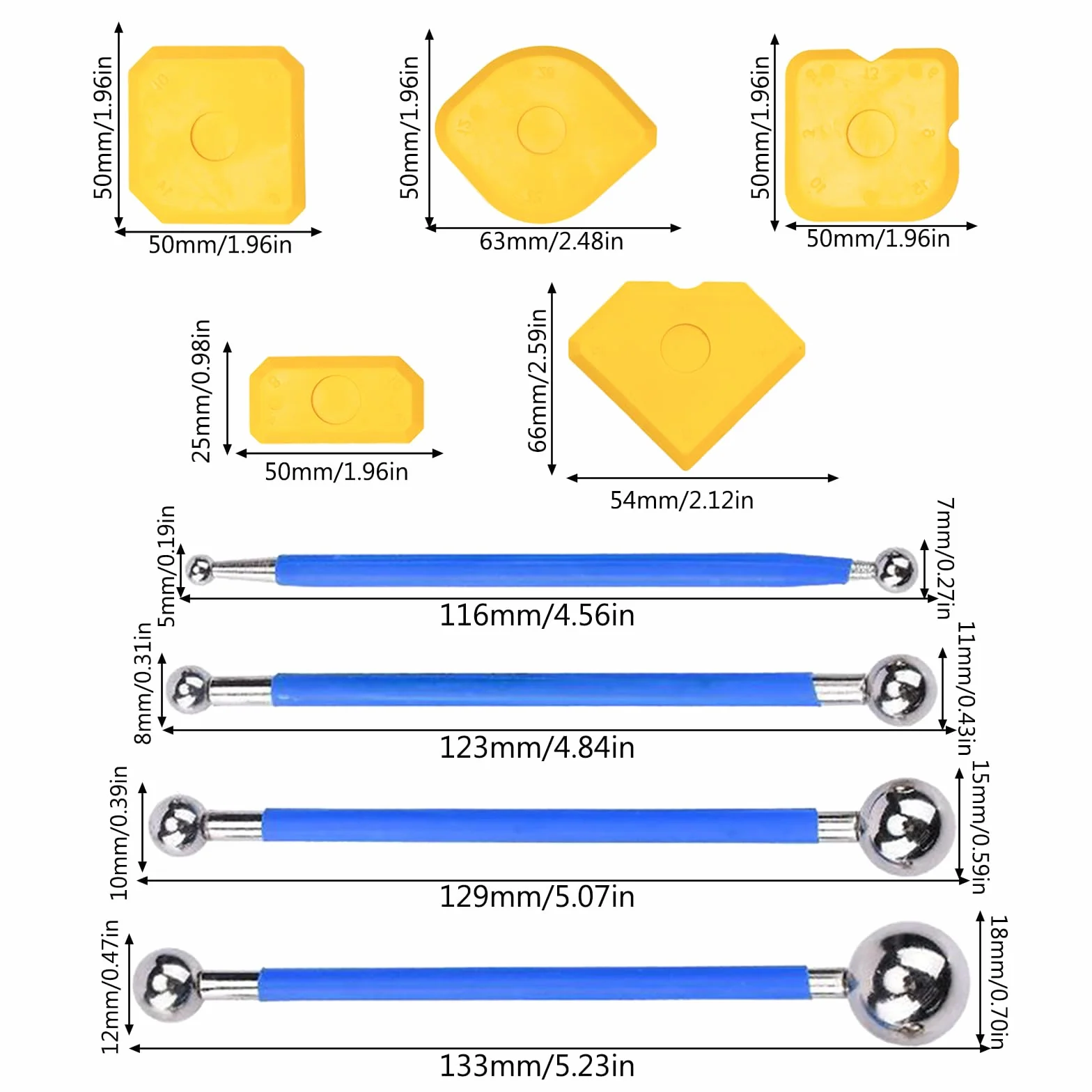 Zestaw silikonowych narzędzi do uszczelniania, 10 narzędzi do usuwania uszczelniaczy, 4 metalowe kulki, 1 dysza uszczelniająca z 1 nasadką, zestaw narzędzi do wykańczania fug silikonowych do