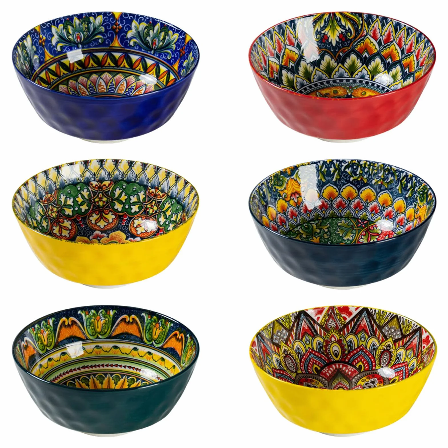 Henten Home Miski do zupy, zestaw 6 porcelanowych misek, 350 ml, do serwowania potraw na deser, zupę, płatki kukurydziane, lody, serwis stołowy w stylu boho, wielokolorowe