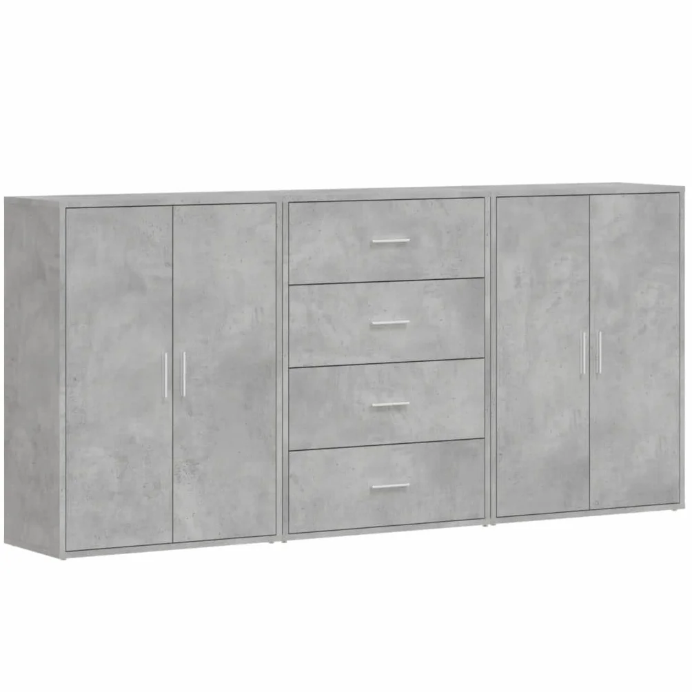 vidaXL Szafki, 3 szt., szarość betonu, 60x31x84 cm, komoda, szafka kuchenna, szafka do przechowywania w salonie, kredens, szafka do przedpokoju