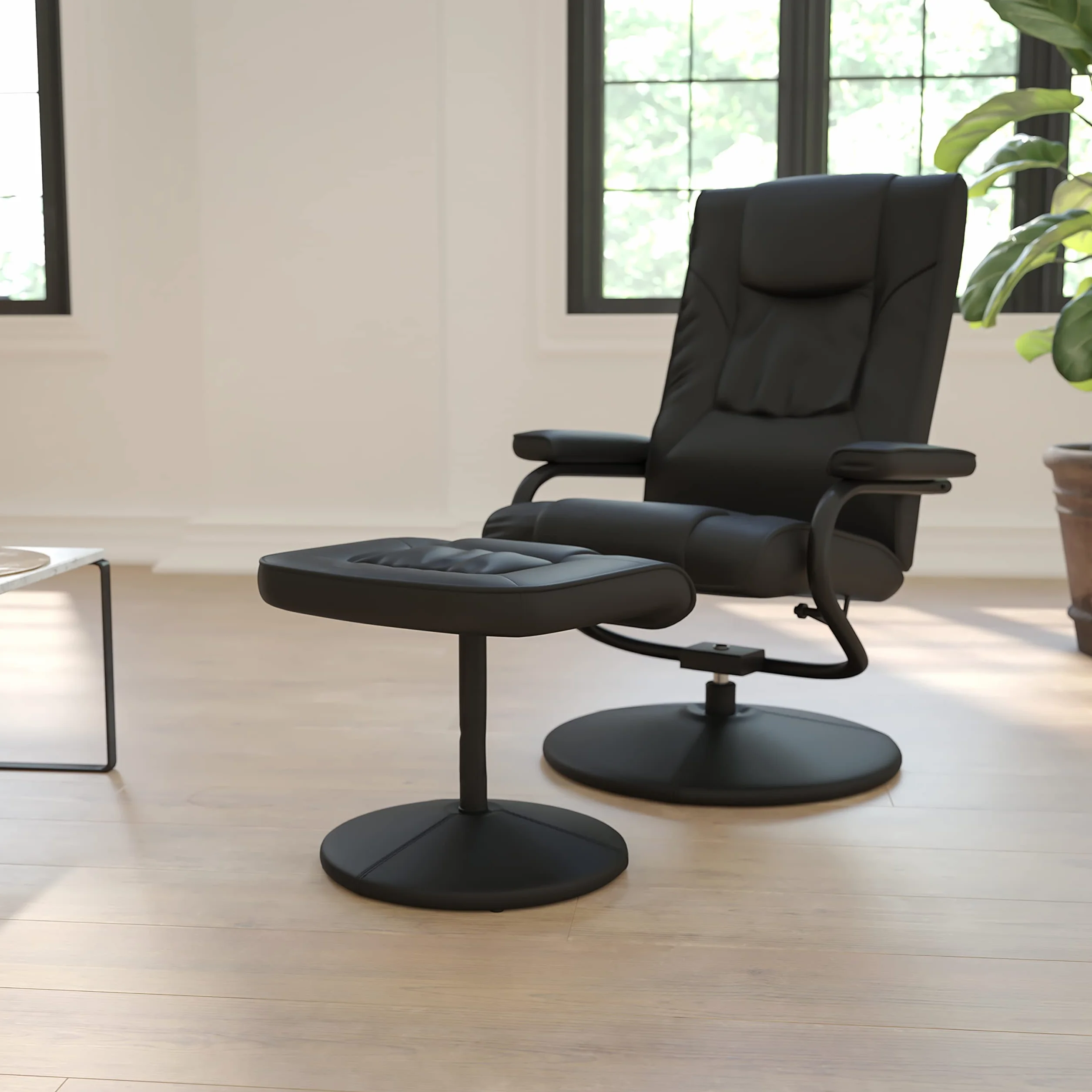 Flash Furniture Współczesny Leżak i Otomana ze Skórzaną Podstawą, Metal, Czarny